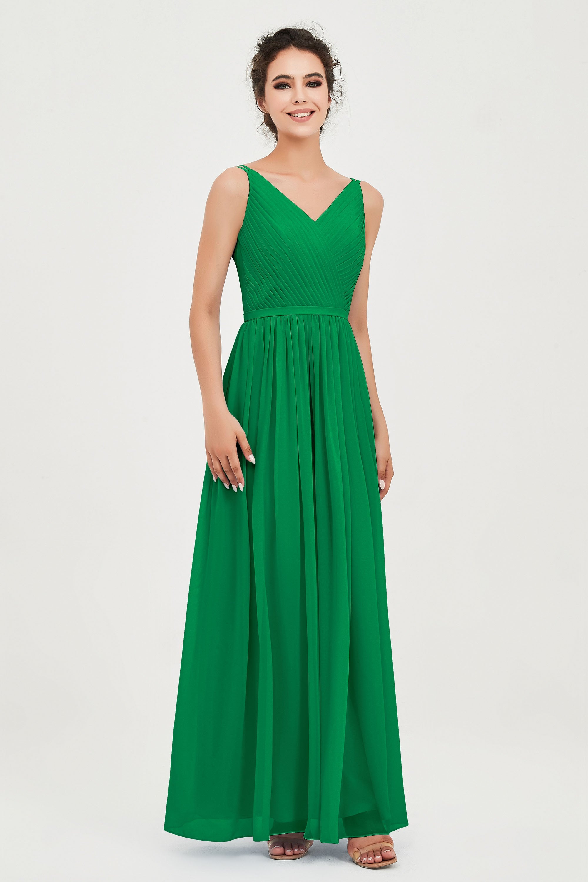 Custom Made V-neck Bridesmaid Dress Sleeveless Formal Evening Party Gowns Dresses