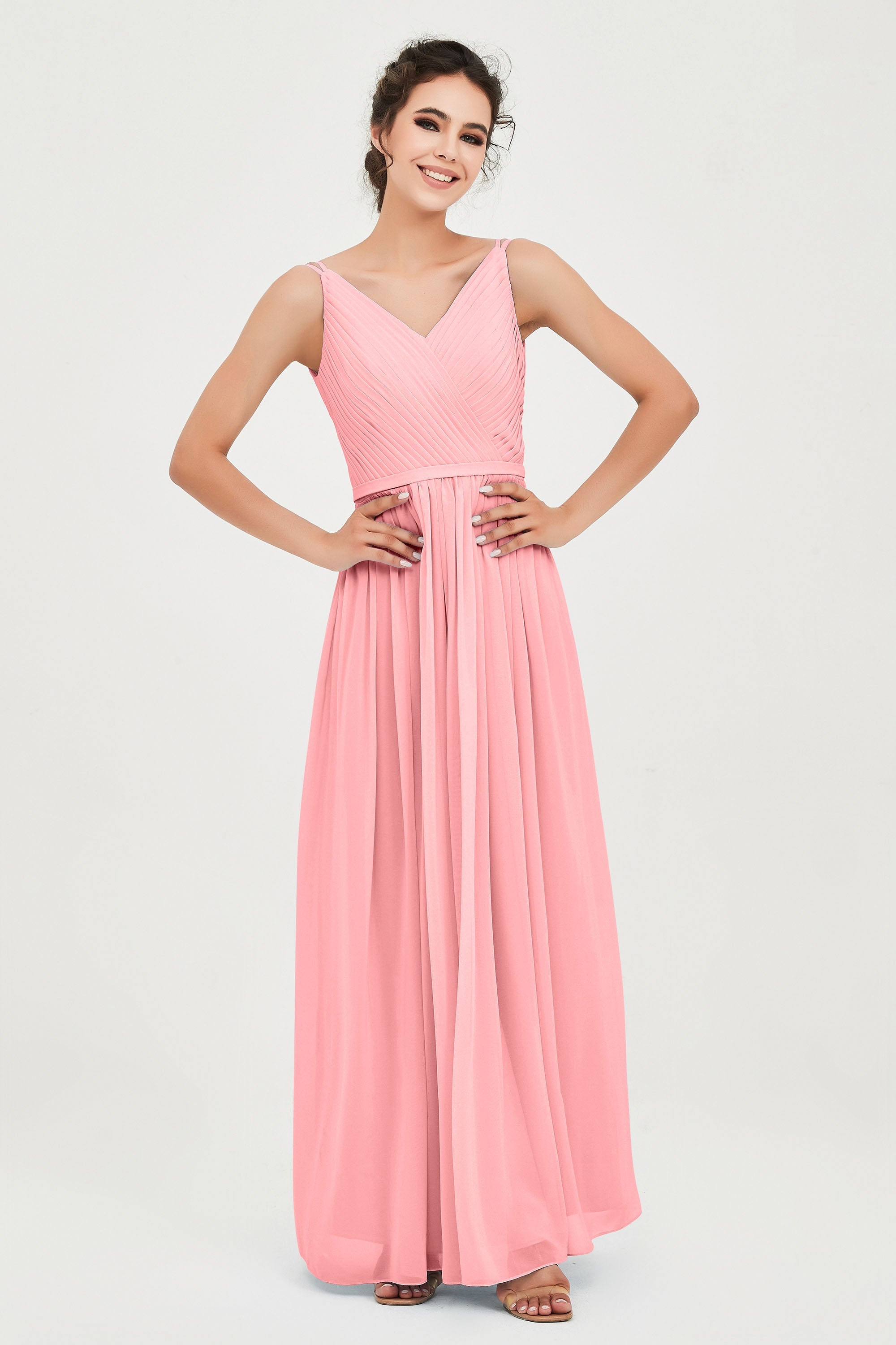 Custom Made V-neck Bridesmaid Dress Sleeveless Formal Evening Party Gowns Dresses