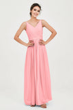 Custom Made V-neck Bridesmaid Dress Sleeveless Formal Evening Party Gowns Dresses