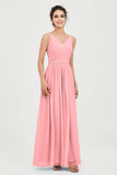 Custom Made V-neck Bridesmaid Dress Sleeveless Formal Evening Party Gowns Dresses