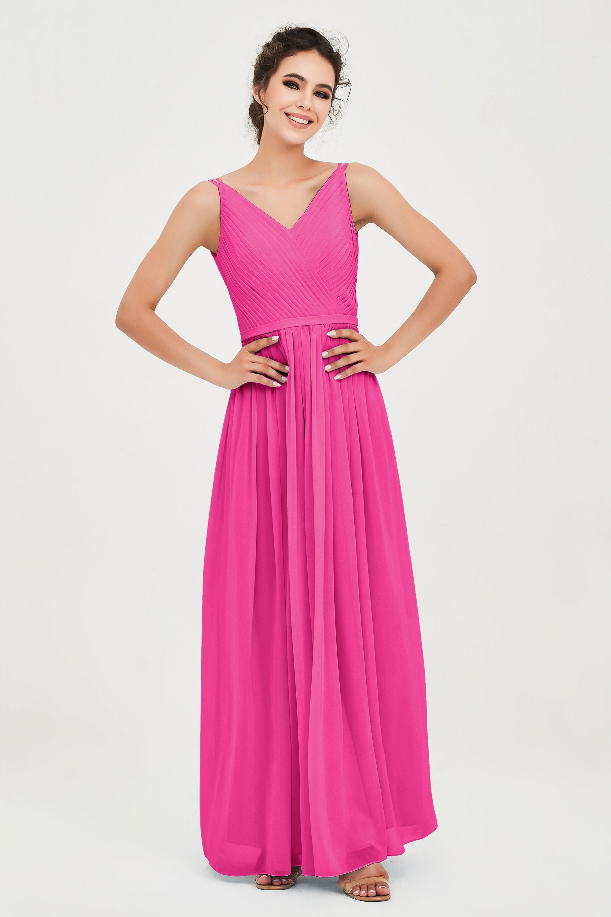 Custom Made V-neck Bridesmaid Dress Sleeveless Formal Evening Party Gowns Dresses