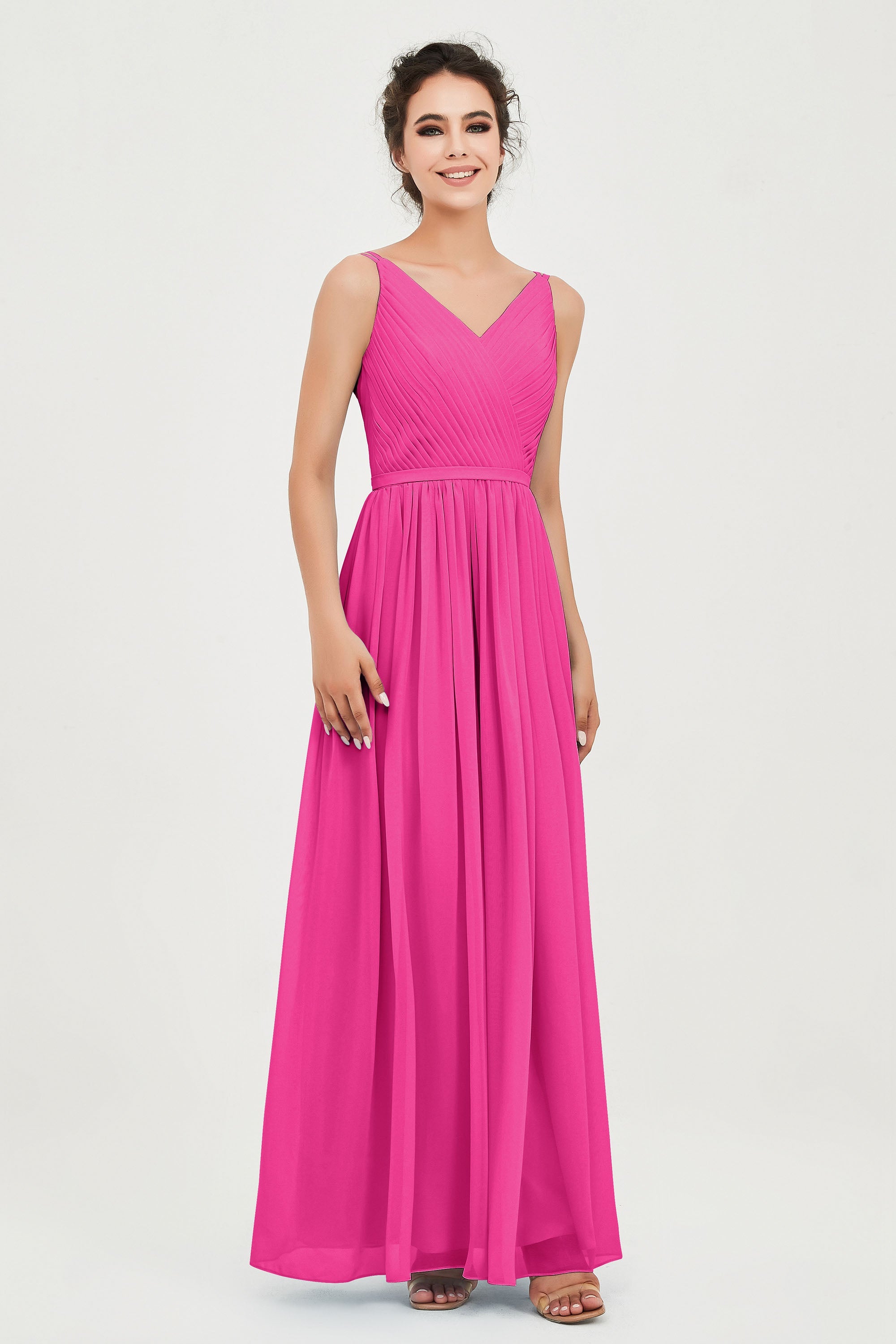 Custom Made V-neck Bridesmaid Dress Sleeveless Formal Evening Party Gowns Dresses