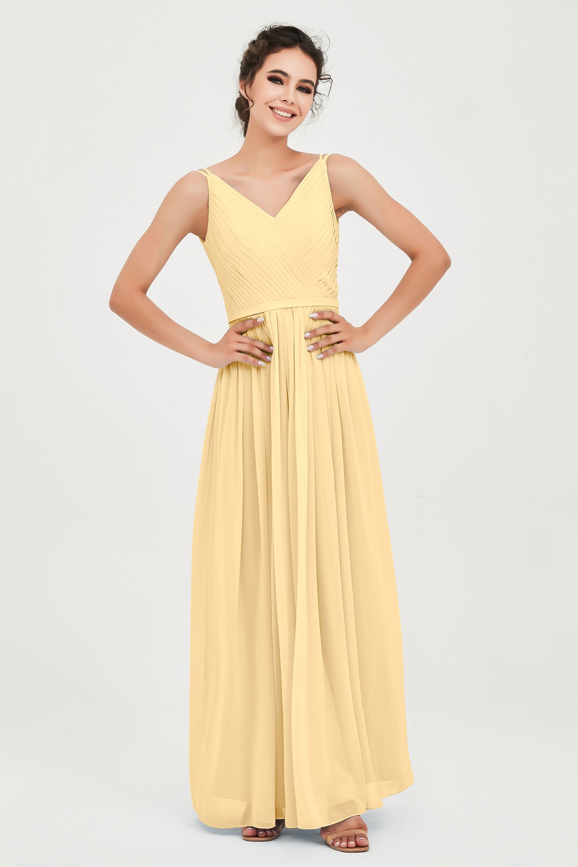 Custom Made V-neck Bridesmaid Dress Sleeveless Formal Evening Party Gowns Dresses