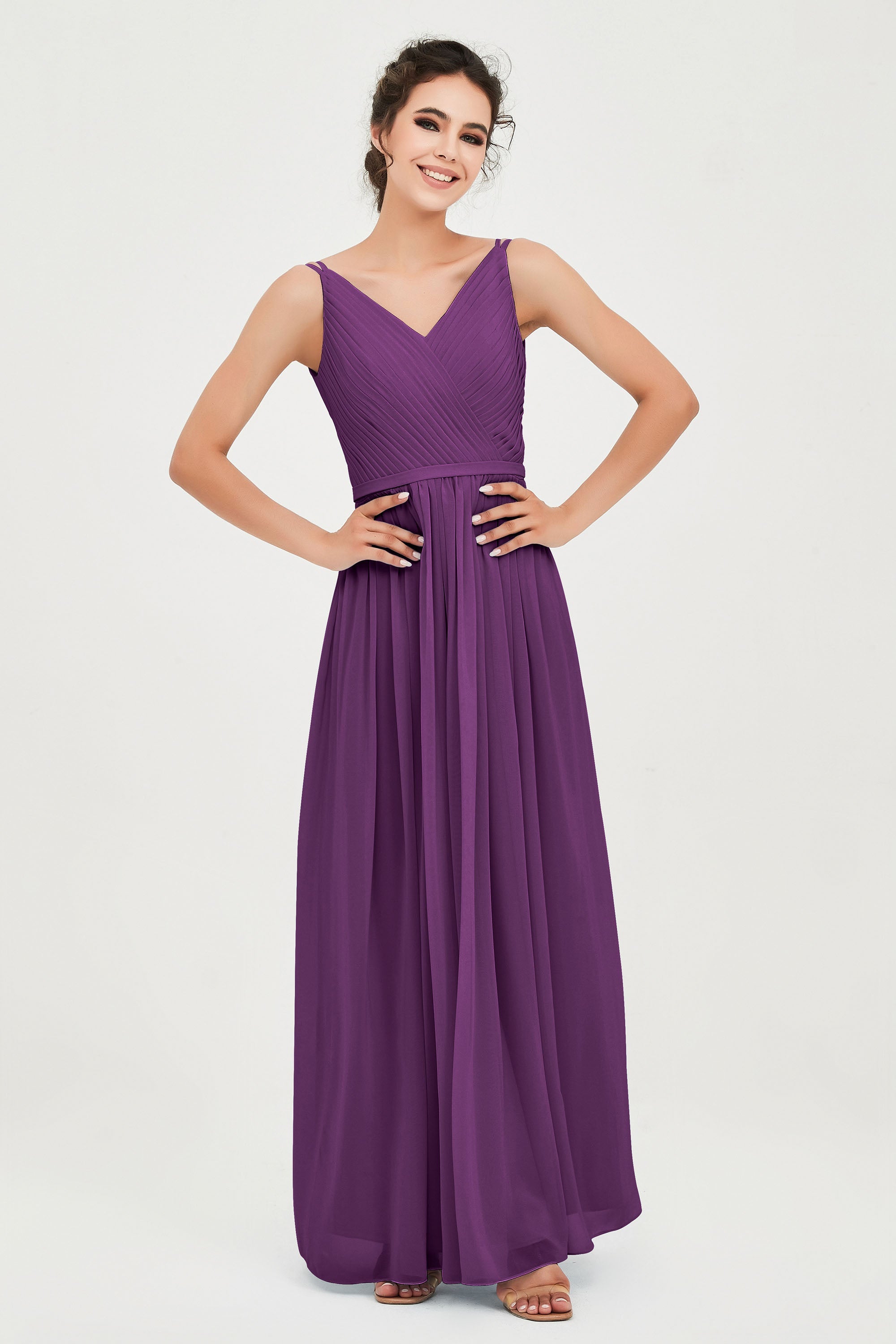 Custom Made V-neck Bridesmaid Dress Sleeveless Formal Evening Party Gowns Dresses
