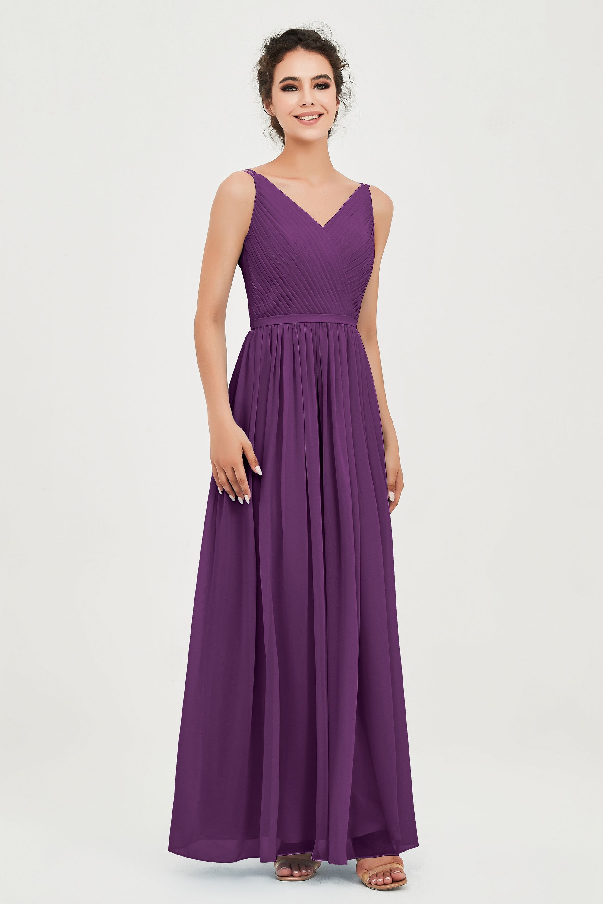 Custom Made V-neck Bridesmaid Dress Sleeveless Formal Evening Party Gowns Dresses