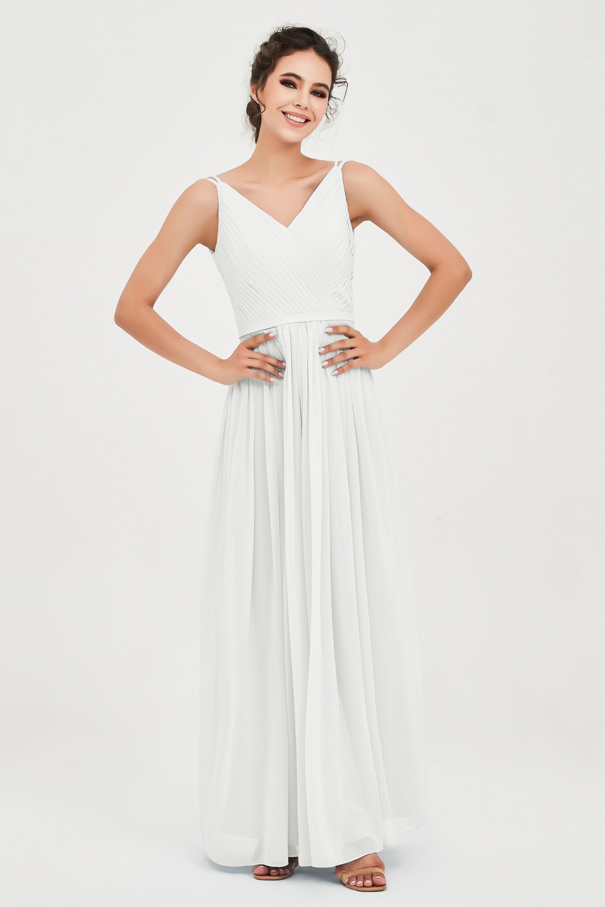 Custom Made V-neck Bridesmaid Dress Sleeveless Formal Evening Party Gowns Dresses