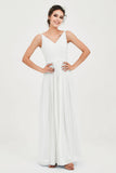 Custom Made V-neck Bridesmaid Dress Sleeveless Formal Evening Party Gowns Dresses