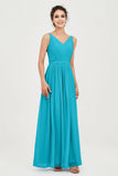 Custom Made V-neck Bridesmaid Dress Sleeveless Formal Evening Party Gowns Dresses