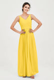 Custom Made V-neck Bridesmaid Dress Sleeveless Formal Evening Party Gowns Dresses