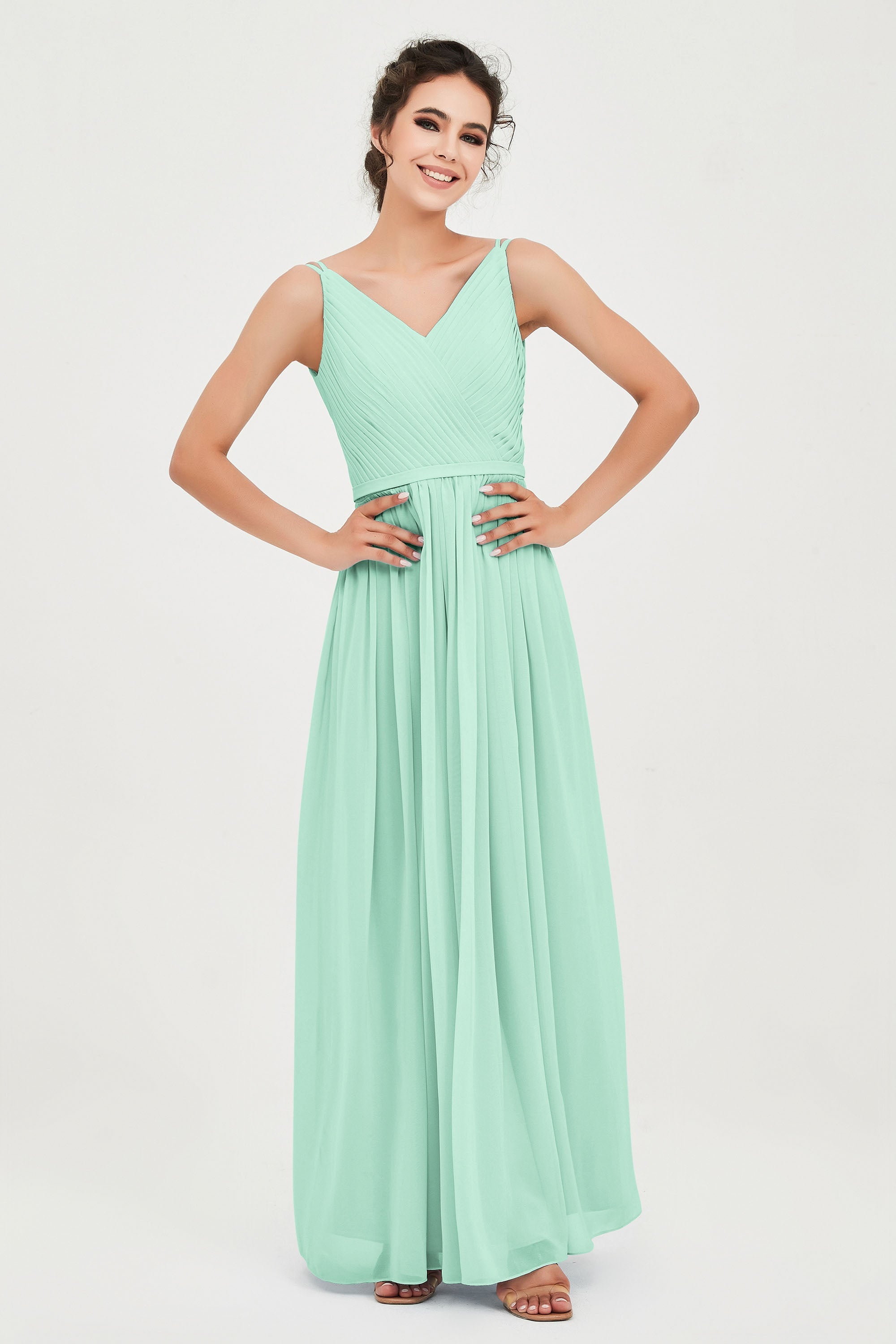 Custom Made V-neck Bridesmaid Dress Sleeveless Formal Evening Party Gowns Dresses