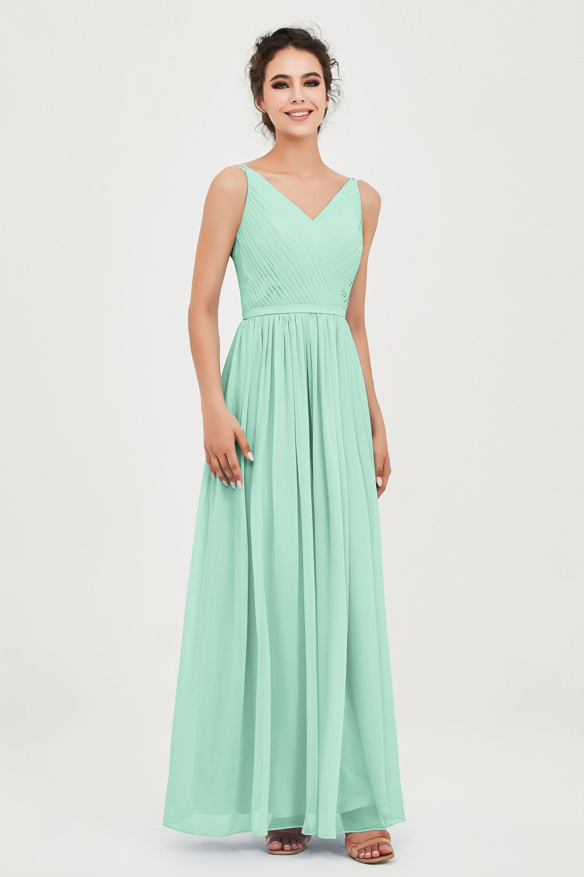 Custom Made V-neck Bridesmaid Dress Sleeveless Formal Evening Party Gowns Dresses