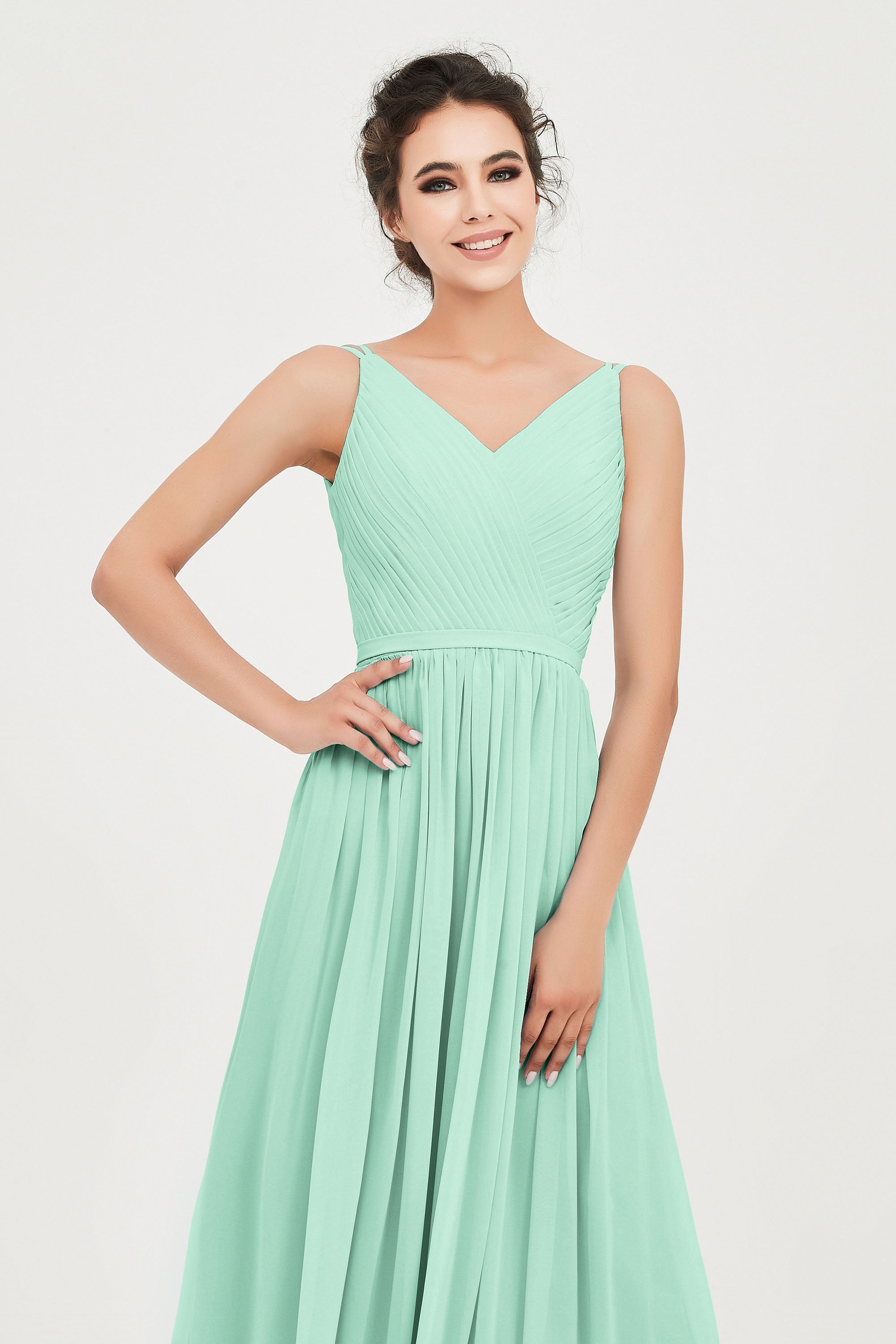 Custom Made V-neck Bridesmaid Dress Sleeveless Formal Evening Party Gowns Dresses