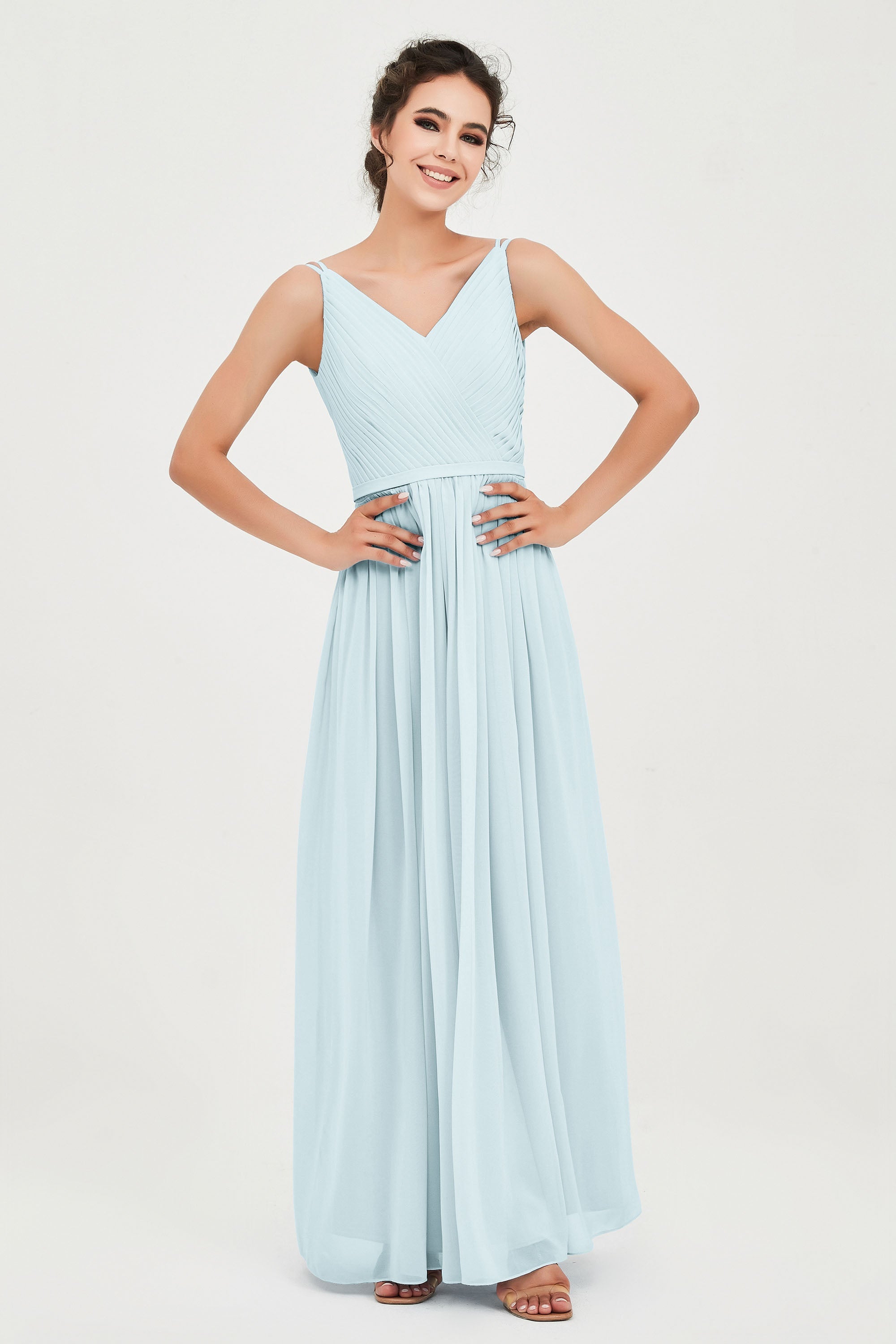 Custom Made V-neck Bridesmaid Dress Sleeveless Formal Evening Party Gowns Dresses