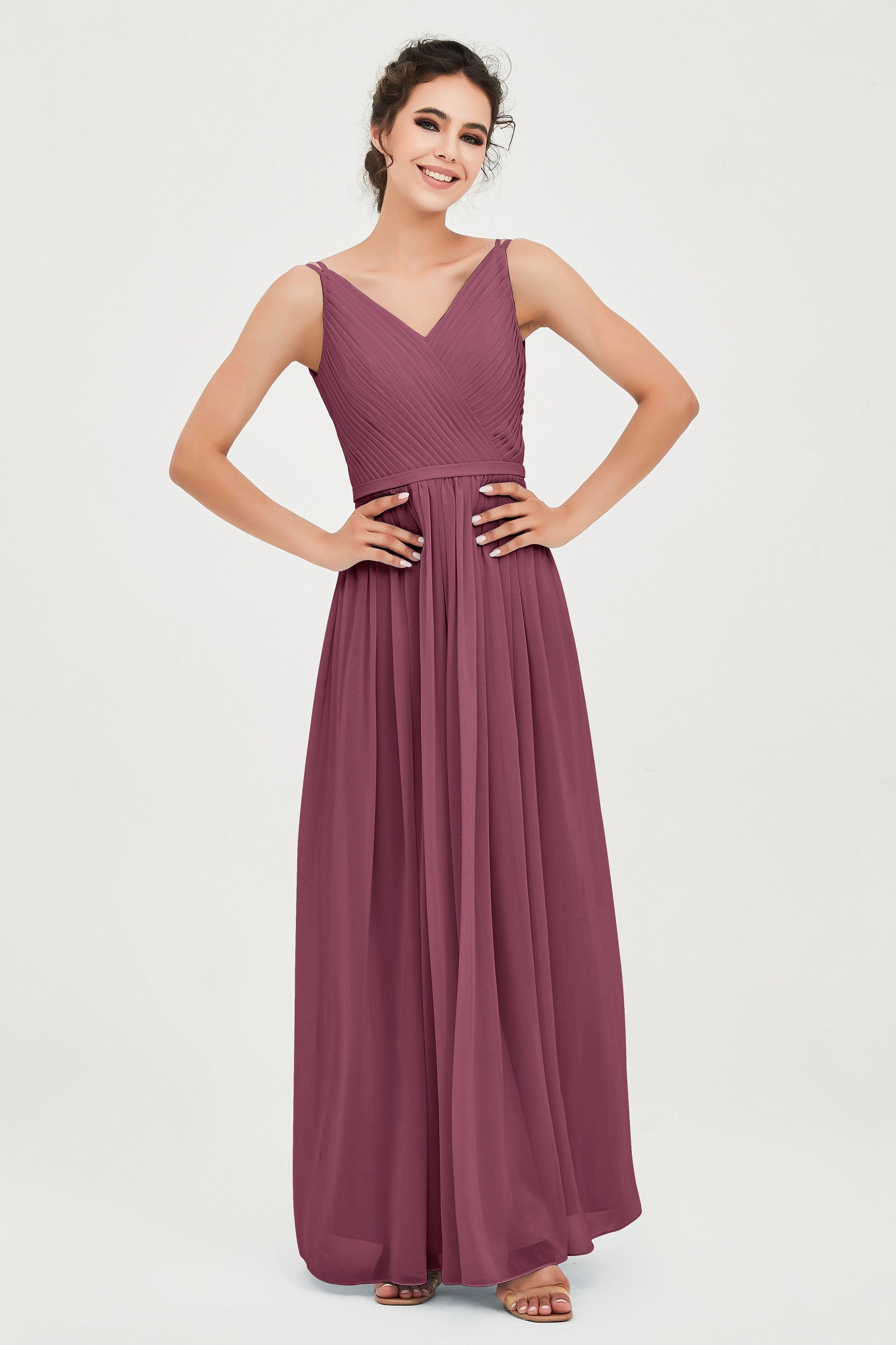 Custom Made V-neck Bridesmaid Dress Sleeveless Formal Evening Party Gowns Dresses