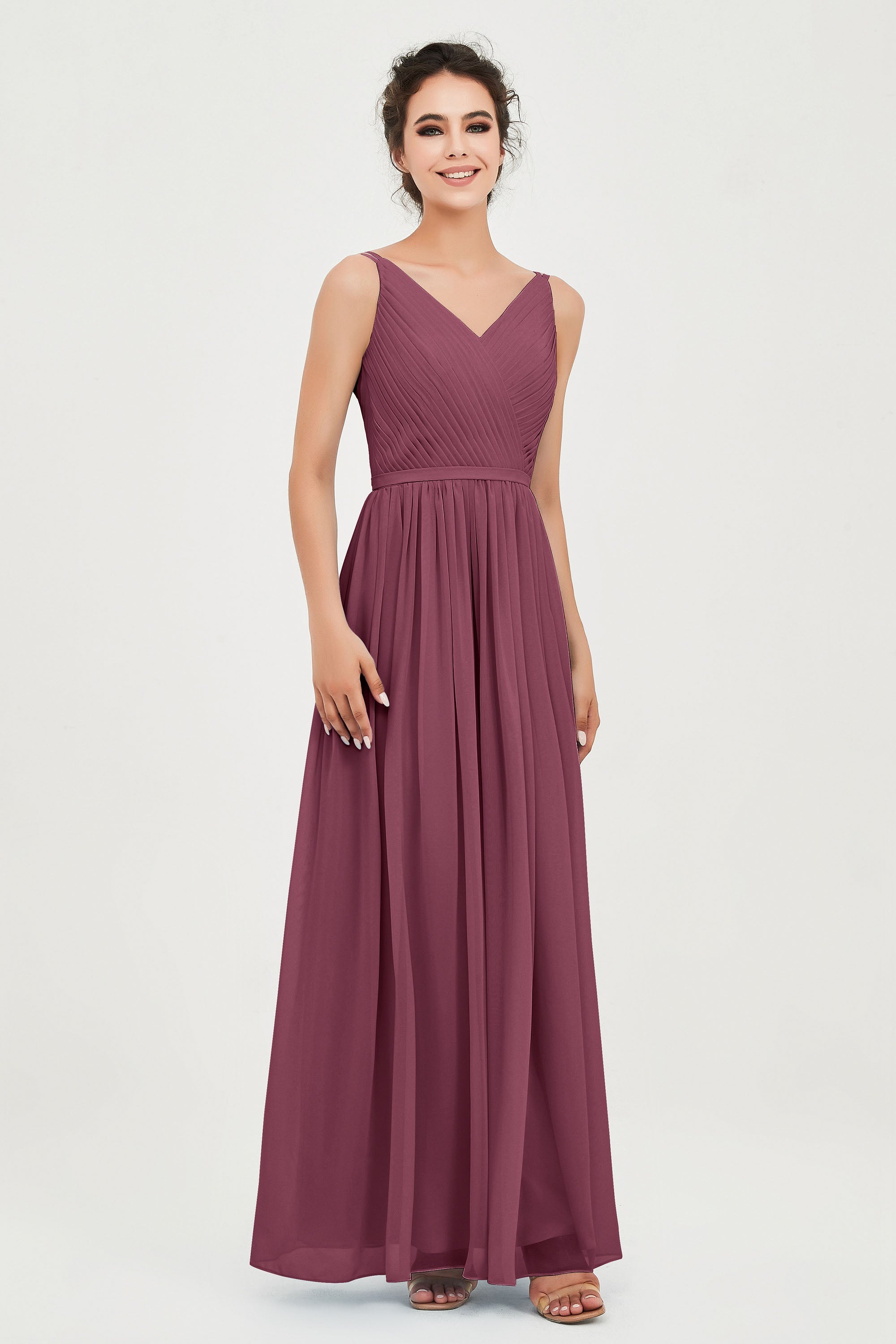 Custom Made V-neck Bridesmaid Dress Sleeveless Formal Evening Party Gowns Dresses