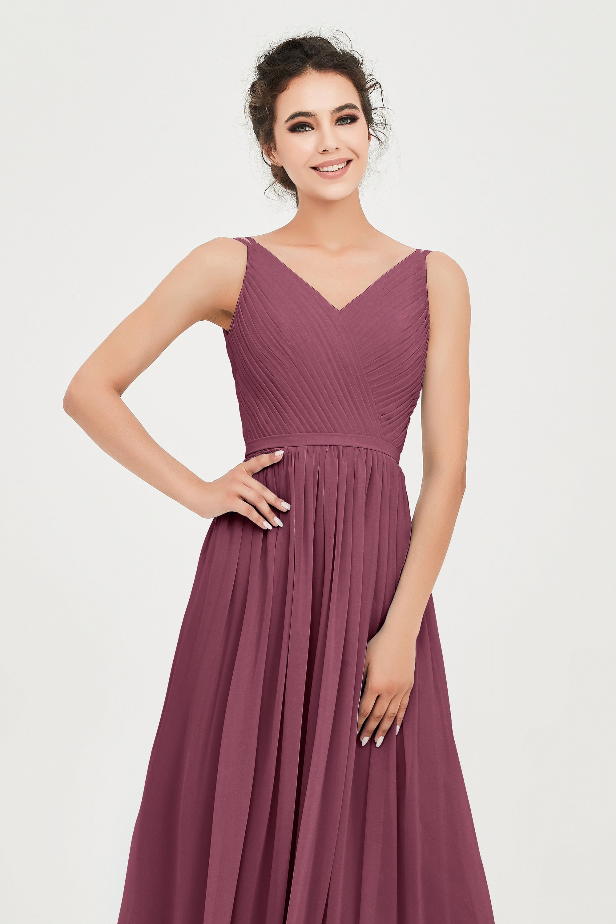 Custom Made V-neck Bridesmaid Dress Sleeveless Formal Evening Party Gowns Dresses