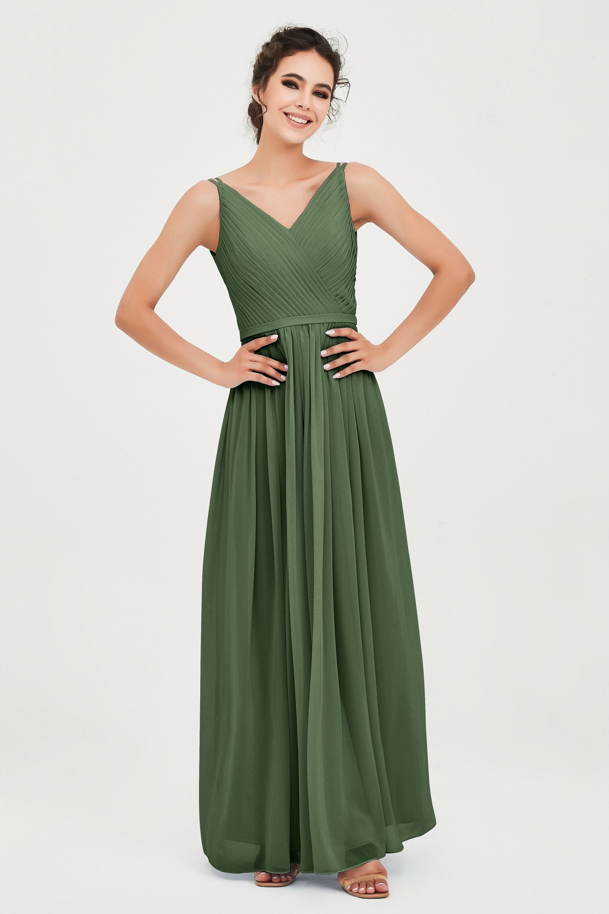 Custom Made V-neck Bridesmaid Dress Sleeveless Formal Evening Party Gowns Dresses