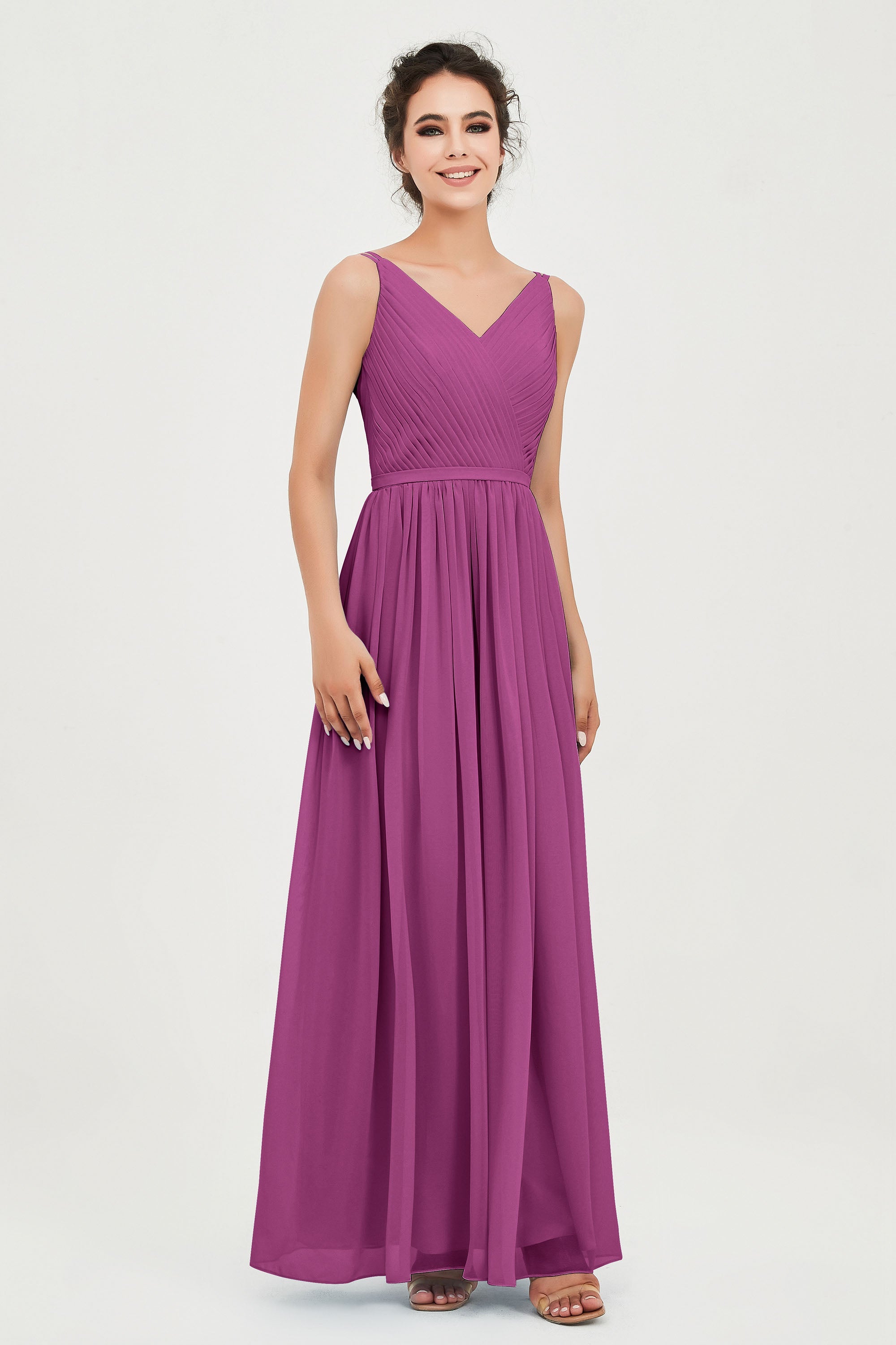 Custom Made V-neck Bridesmaid Dress Sleeveless Formal Evening Party Gowns Dresses