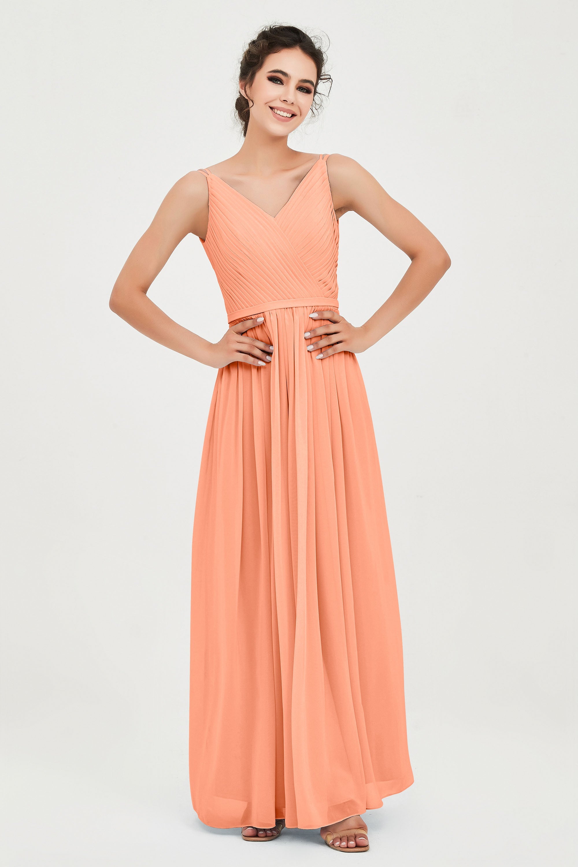 Custom Made V-neck Bridesmaid Dress Sleeveless Formal Evening Party Gowns Dresses