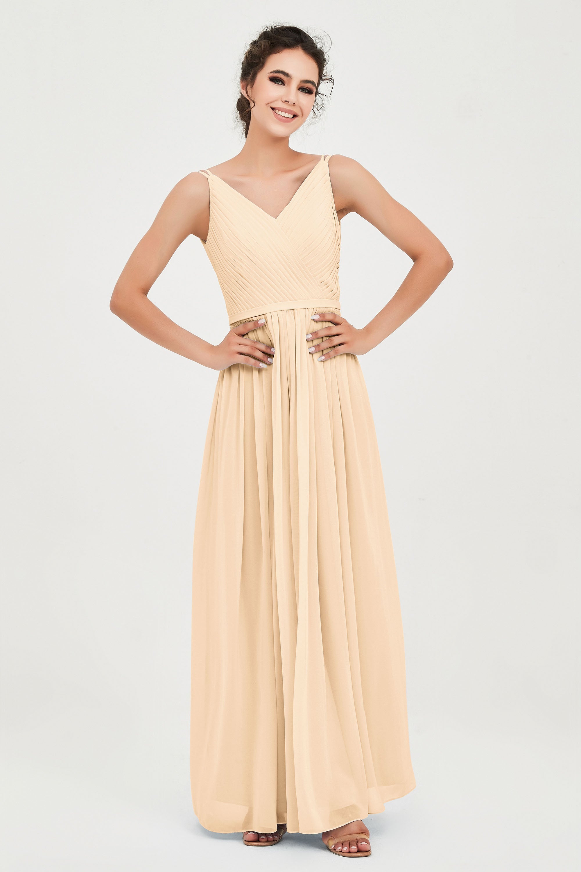 Custom Made V-neck Bridesmaid Dress Sleeveless Formal Evening Party Gowns Dresses