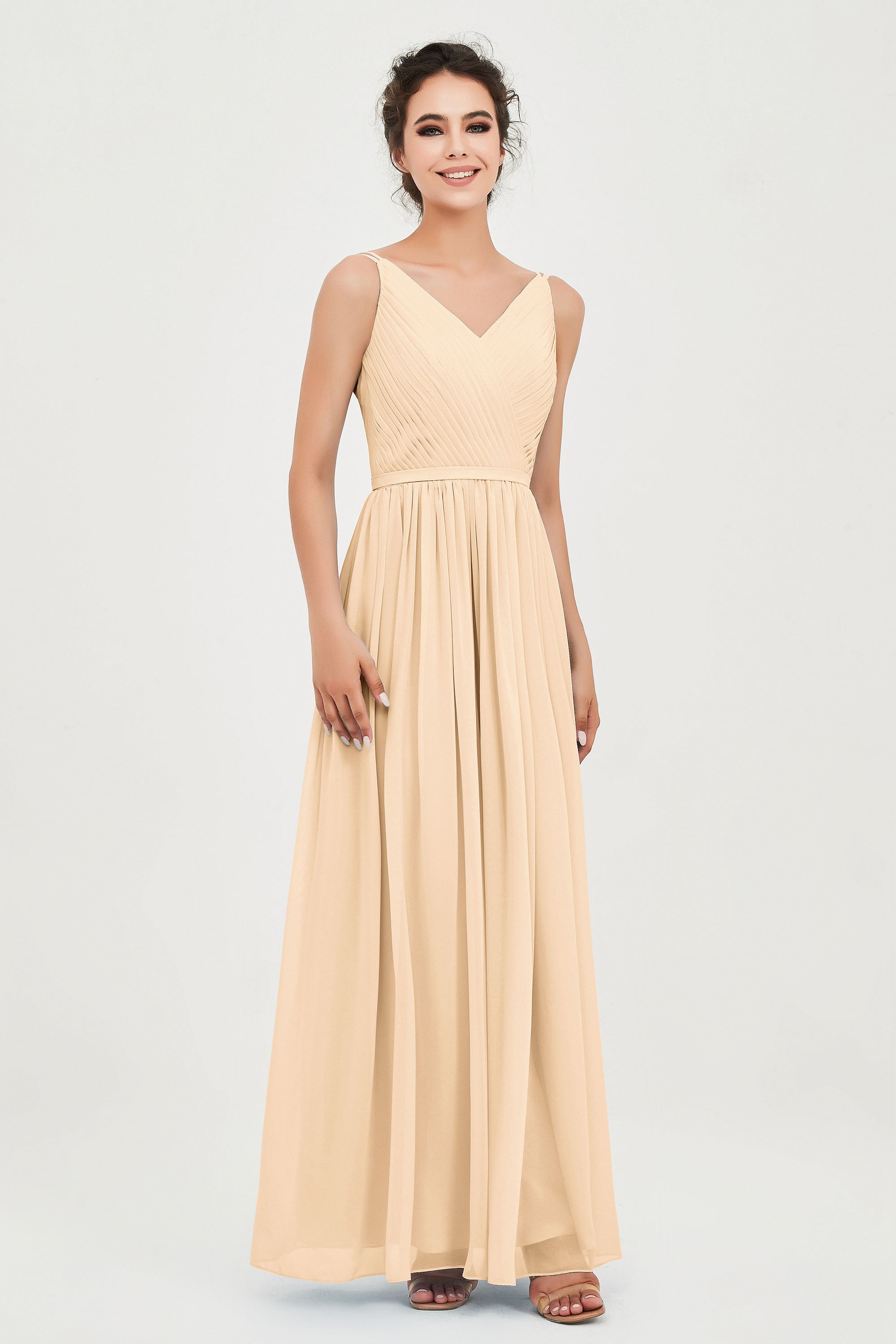 Custom Made V-neck Bridesmaid Dress Sleeveless Formal Evening Party Gowns Dresses