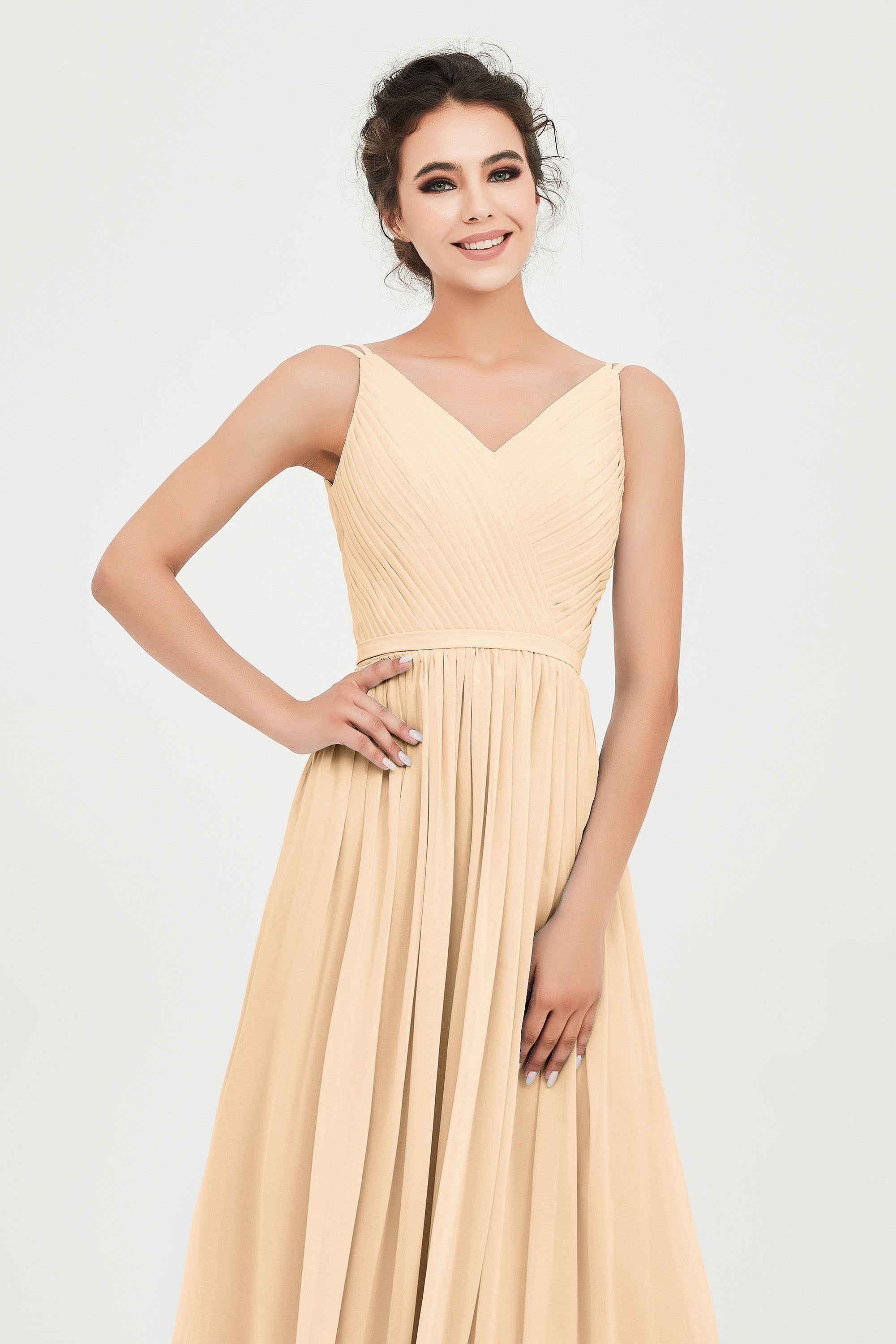 Custom Made V-neck Bridesmaid Dress Sleeveless Formal Evening Party Gowns Dresses