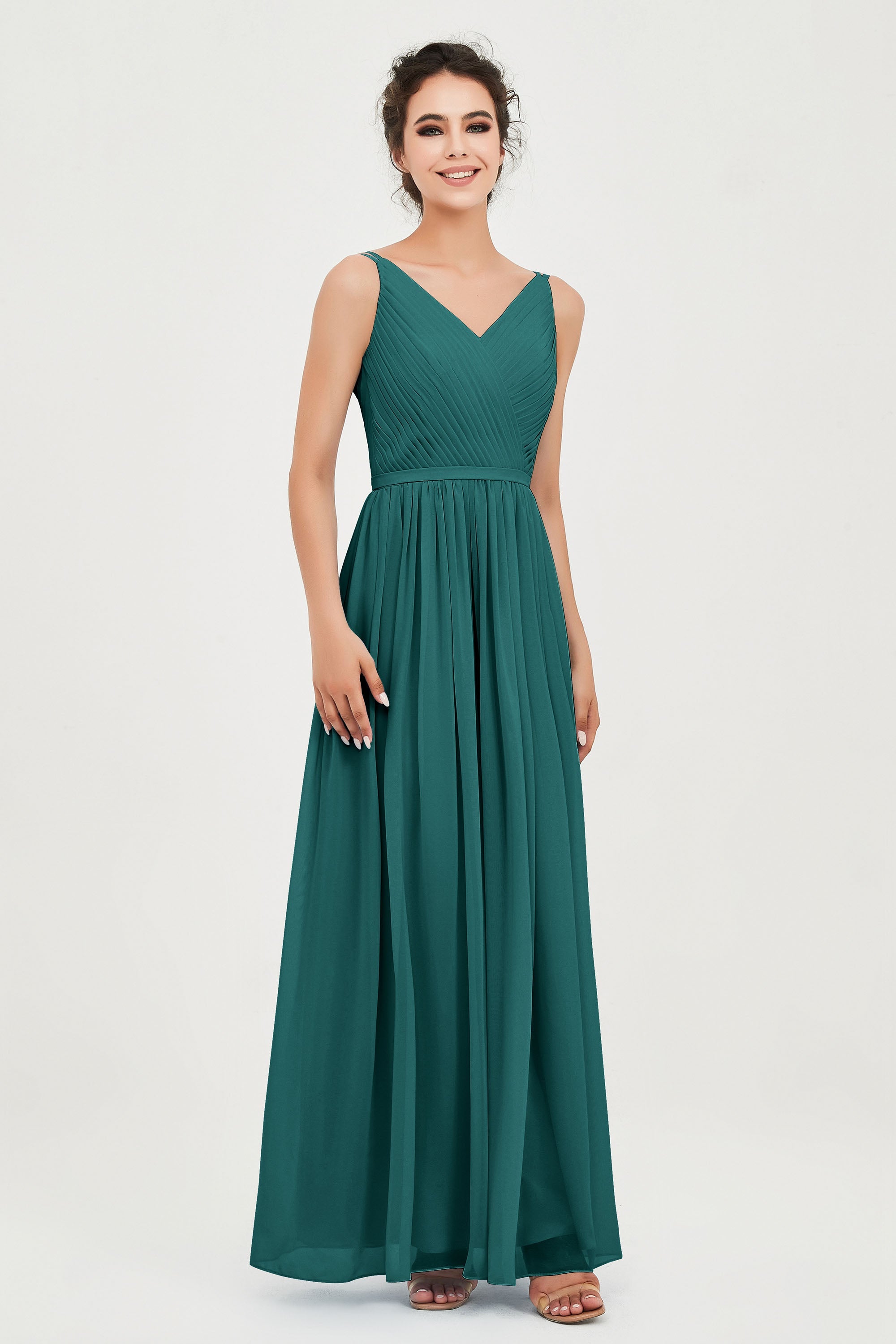 Custom Made V-neck Bridesmaid Dress Sleeveless Formal Evening Party Gowns Dresses