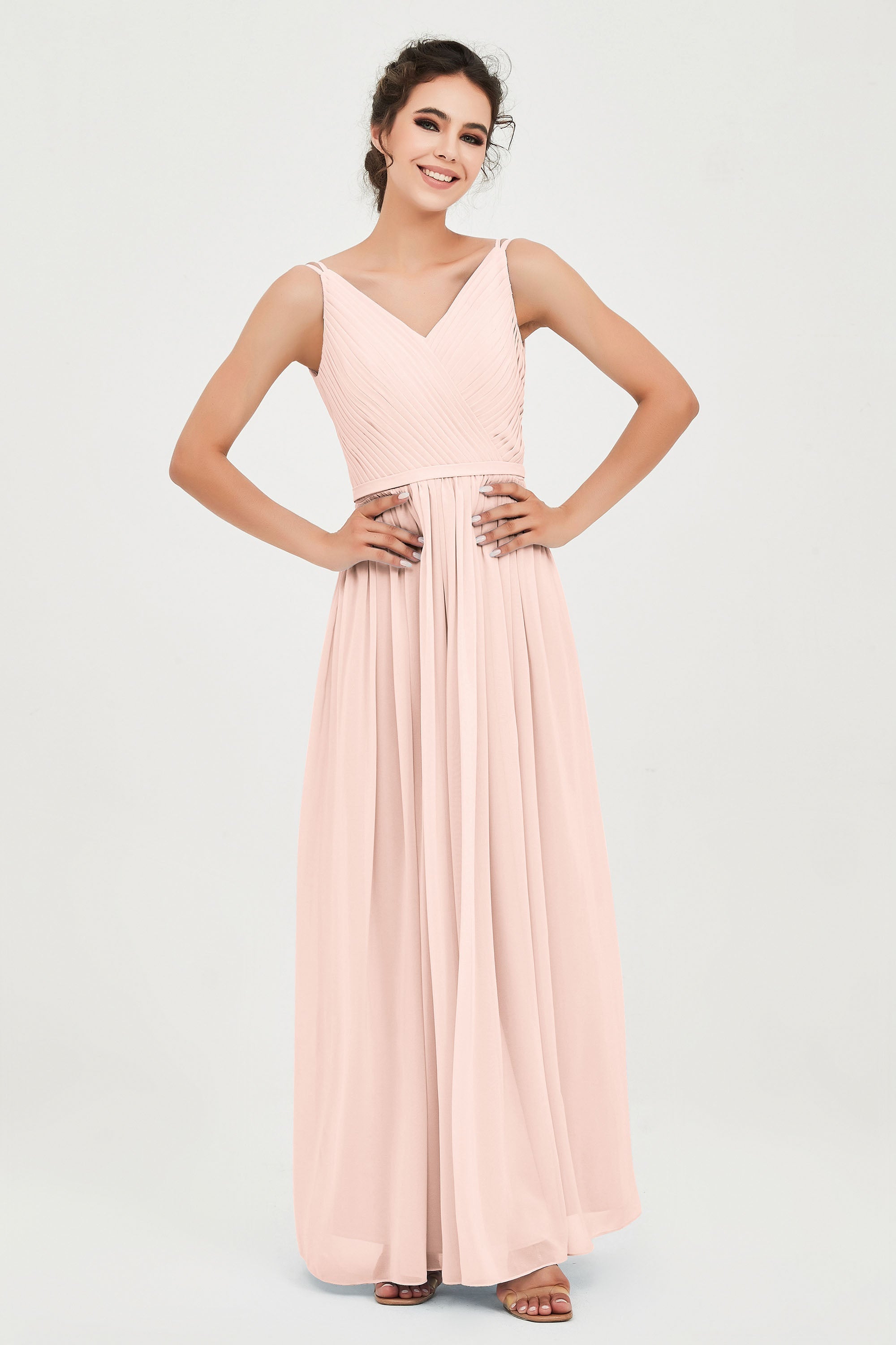 Custom Made V-neck Bridesmaid Dress Sleeveless Formal Evening Party Gowns Dresses