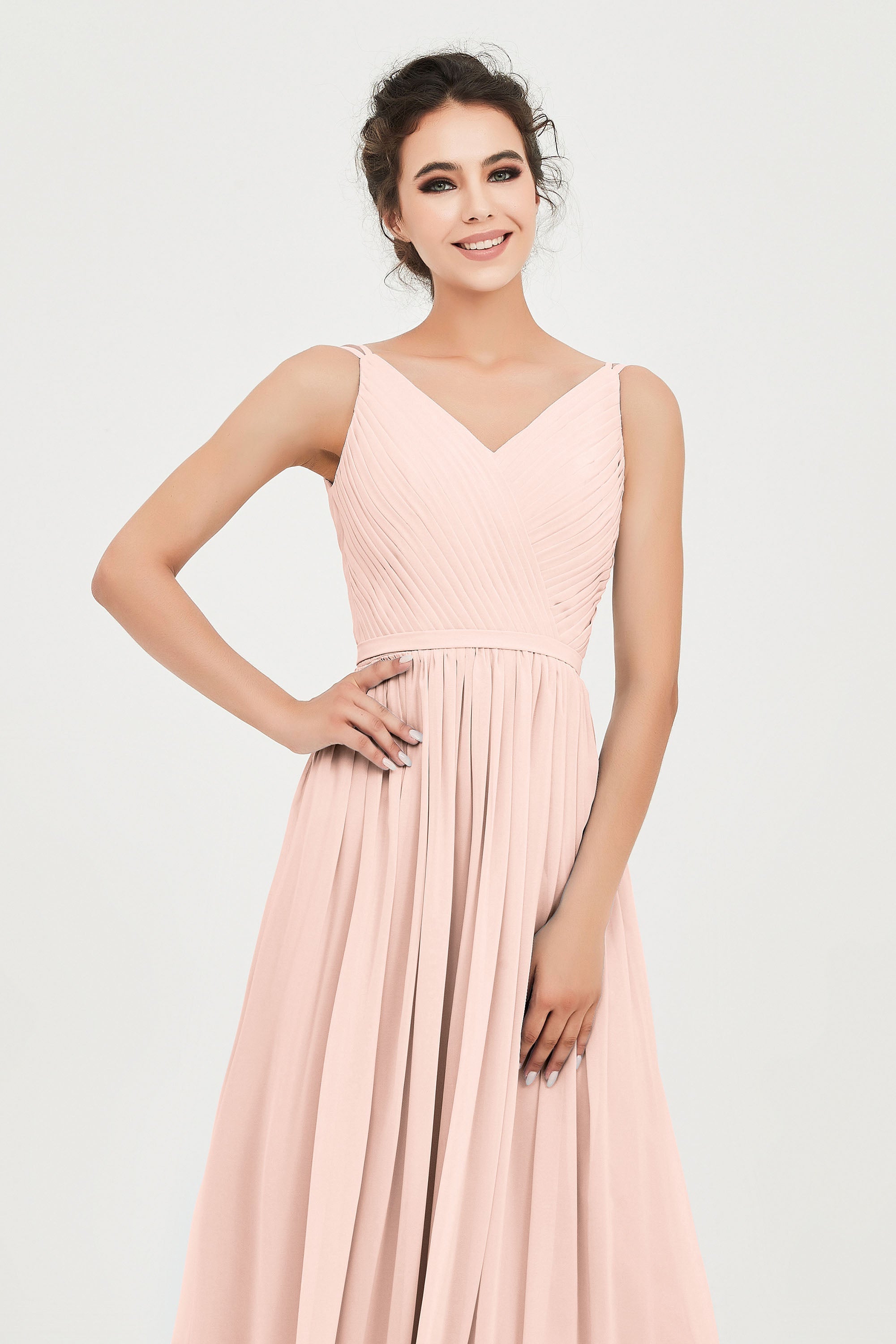 Custom Made V-neck Bridesmaid Dress Sleeveless Formal Evening Party Gowns Dresses