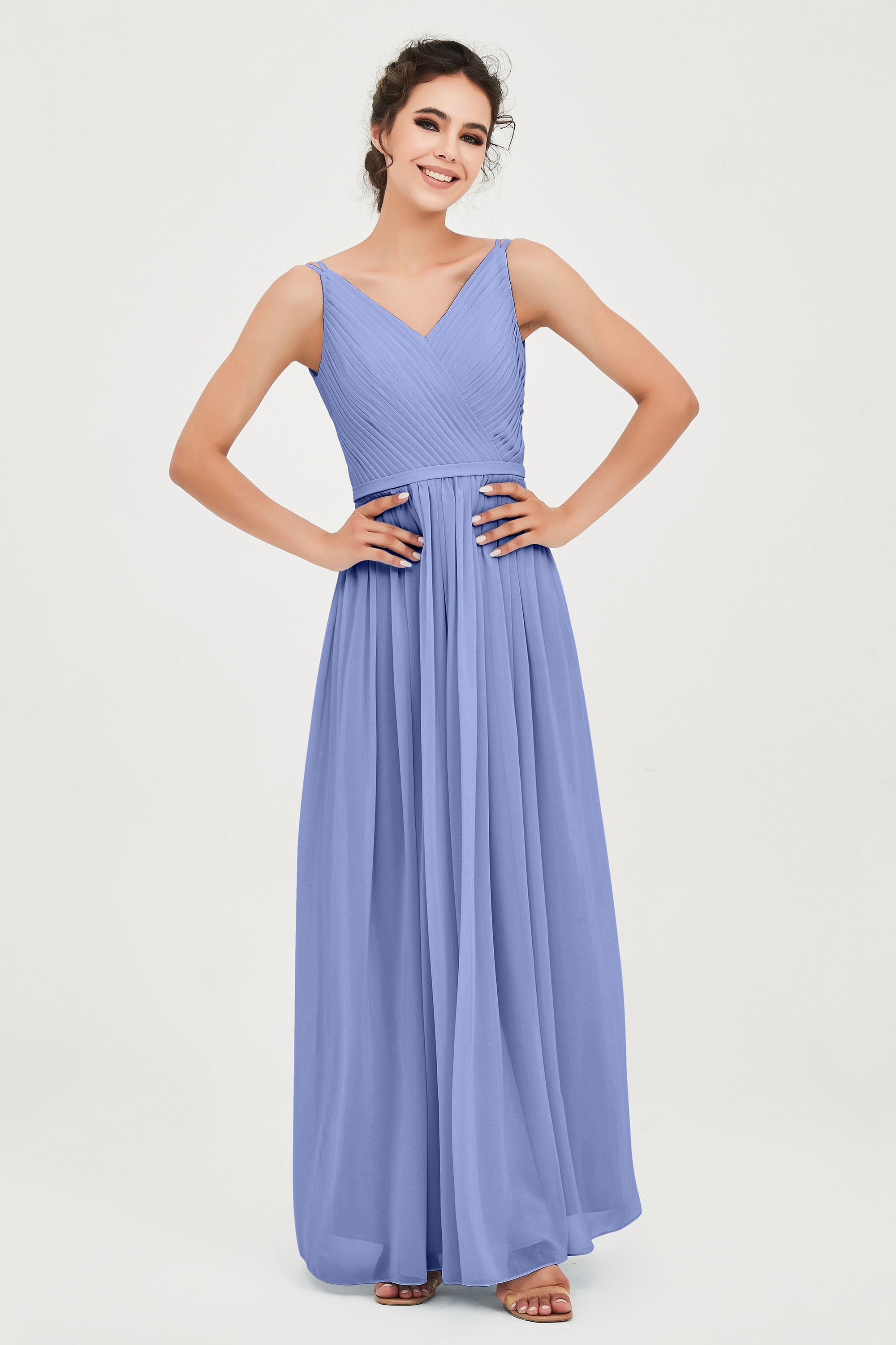 Custom Made V-neck Bridesmaid Dress Sleeveless Formal Evening Party Gowns Dresses