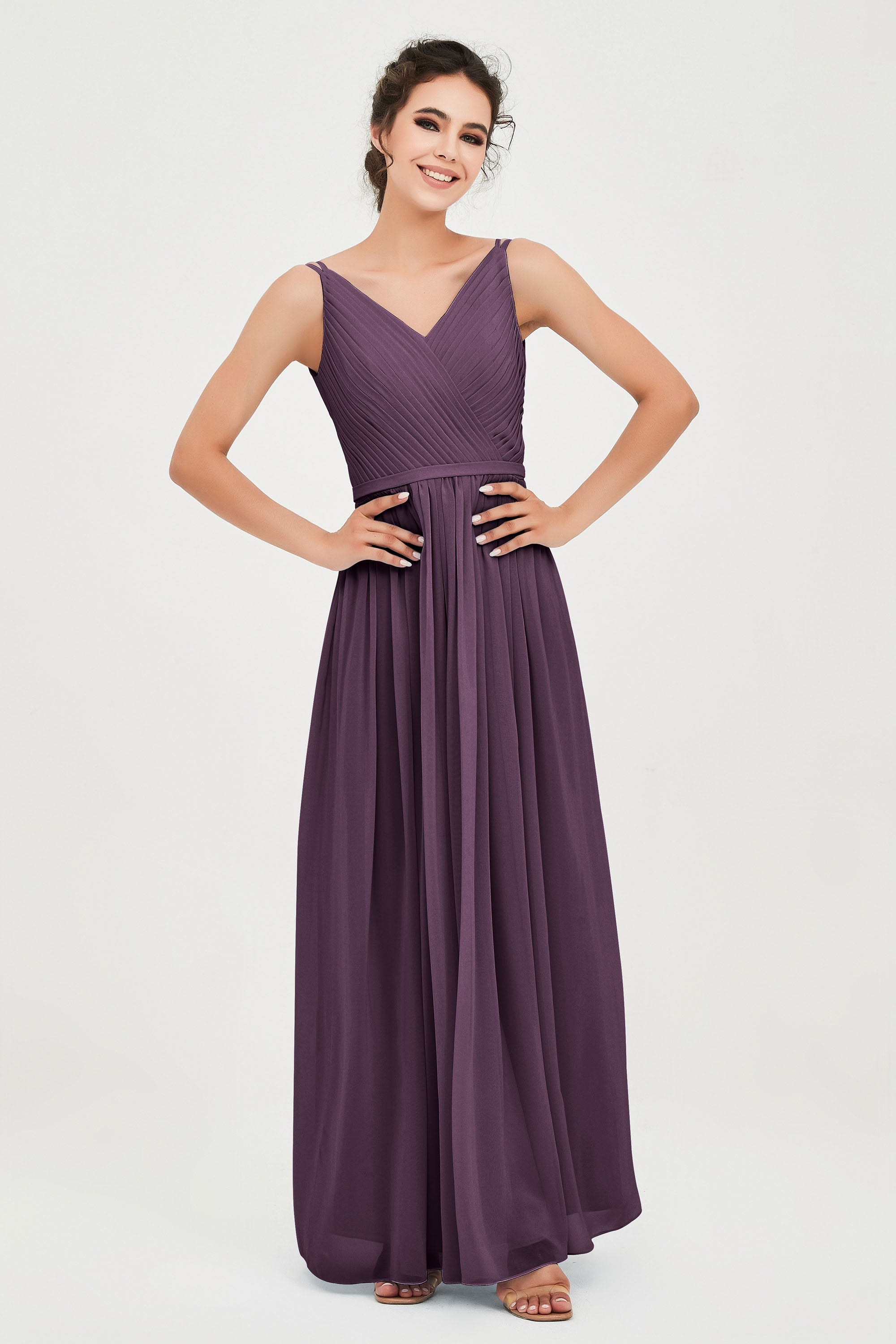 Custom Made V-neck Bridesmaid Dress Sleeveless Formal Evening Party Gowns Dresses