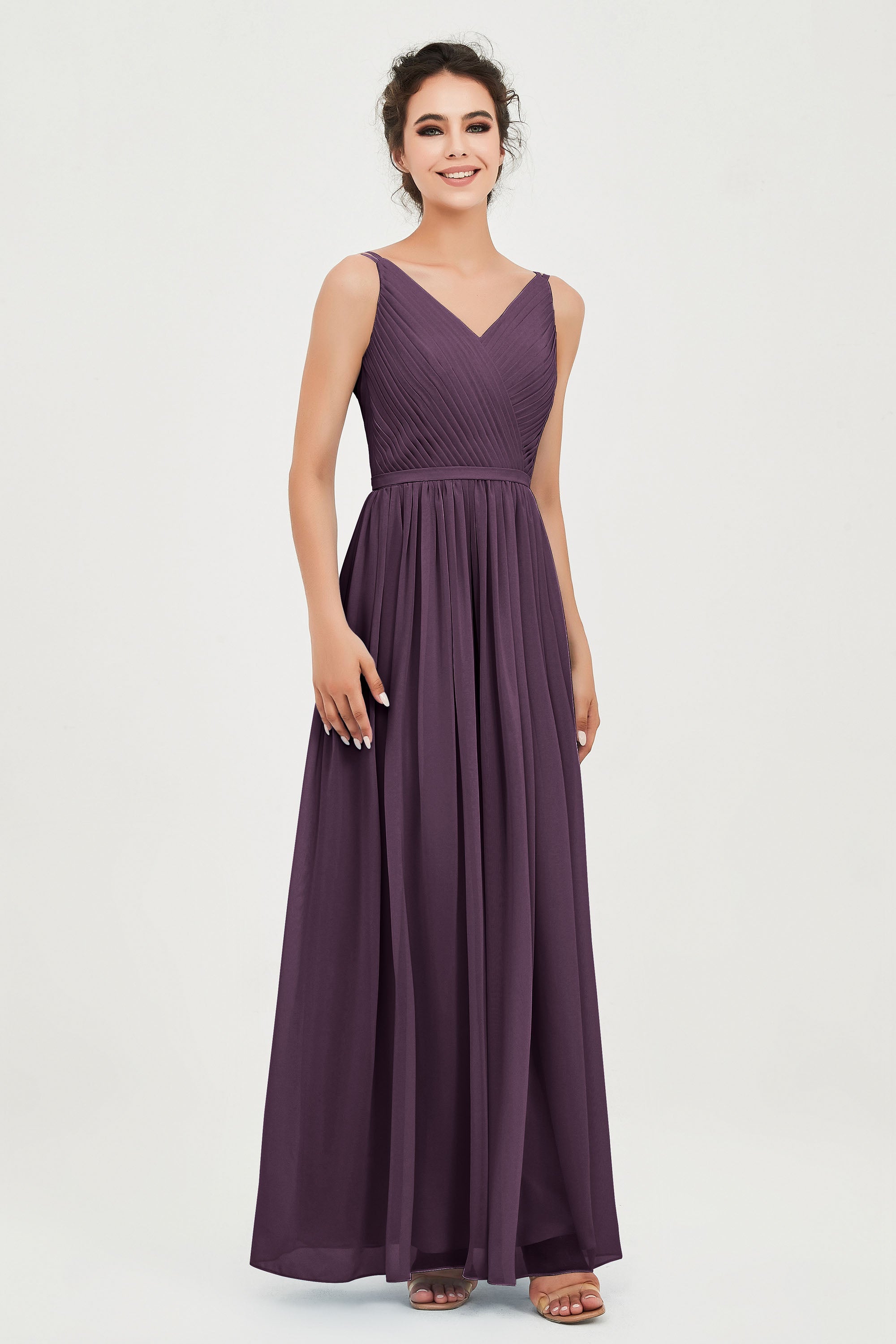 Custom Made V-neck Bridesmaid Dress Sleeveless Formal Evening Party Gowns Dresses