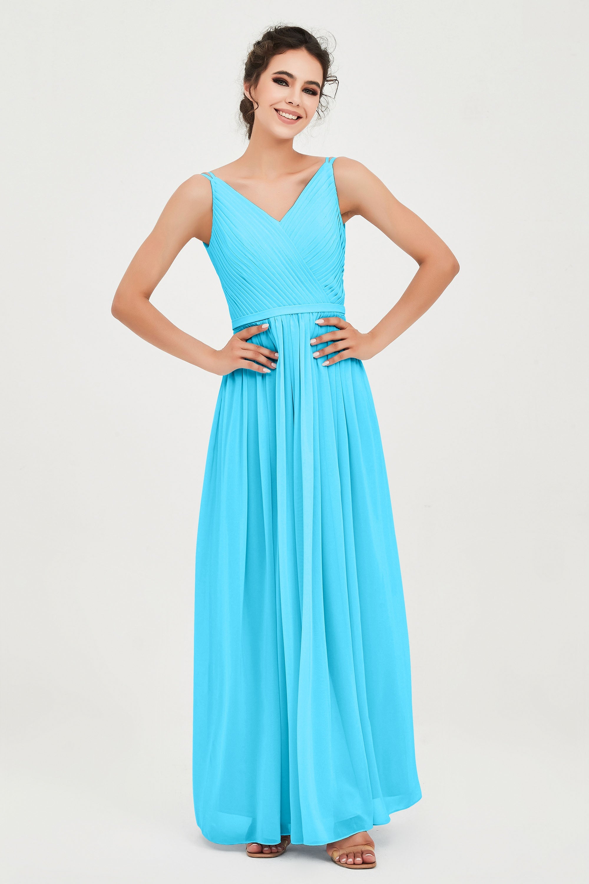 Custom Made V-neck Bridesmaid Dress Sleeveless Formal Evening Party Gowns Dresses