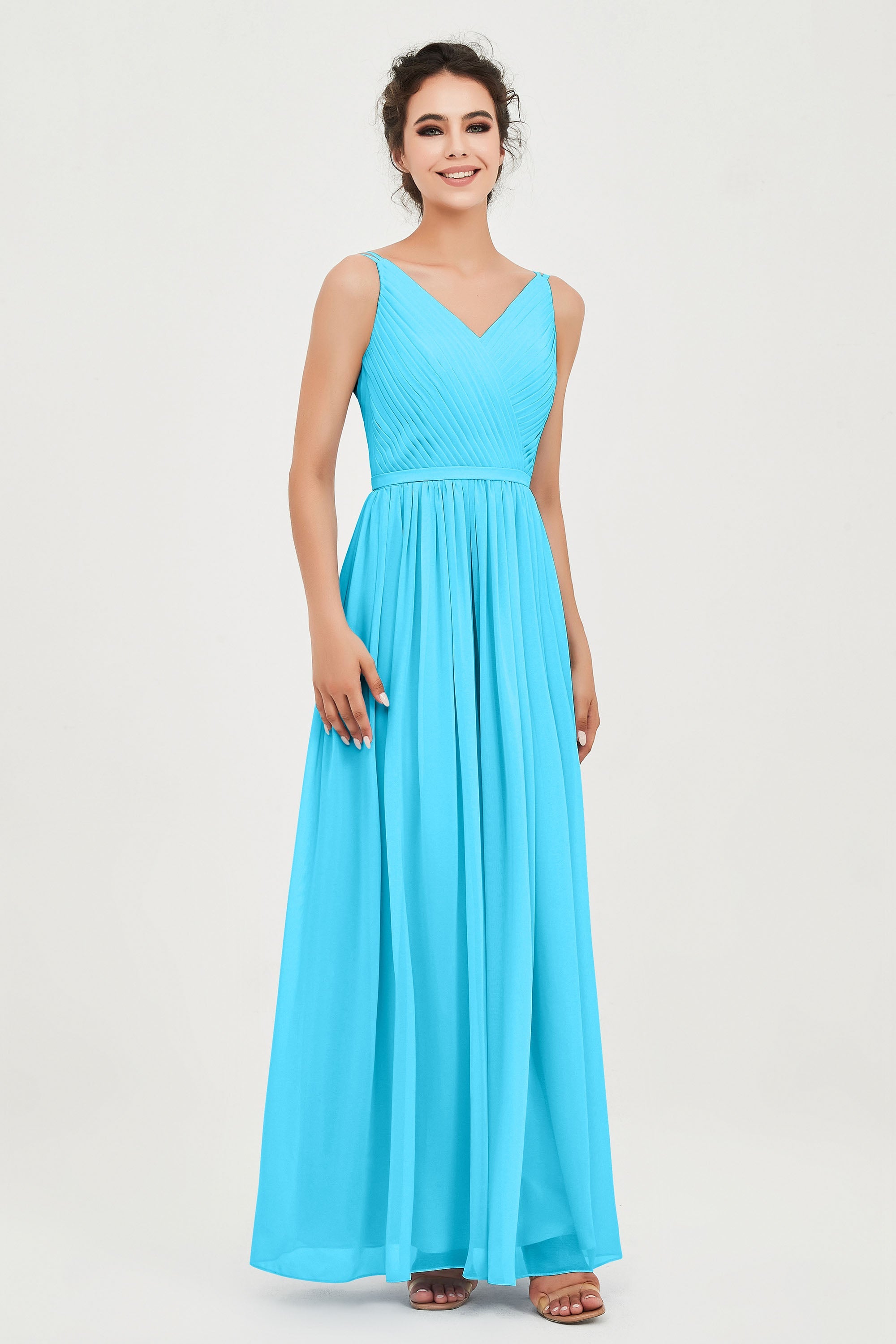 Custom Made V-neck Bridesmaid Dress Sleeveless Formal Evening Party Gowns Dresses