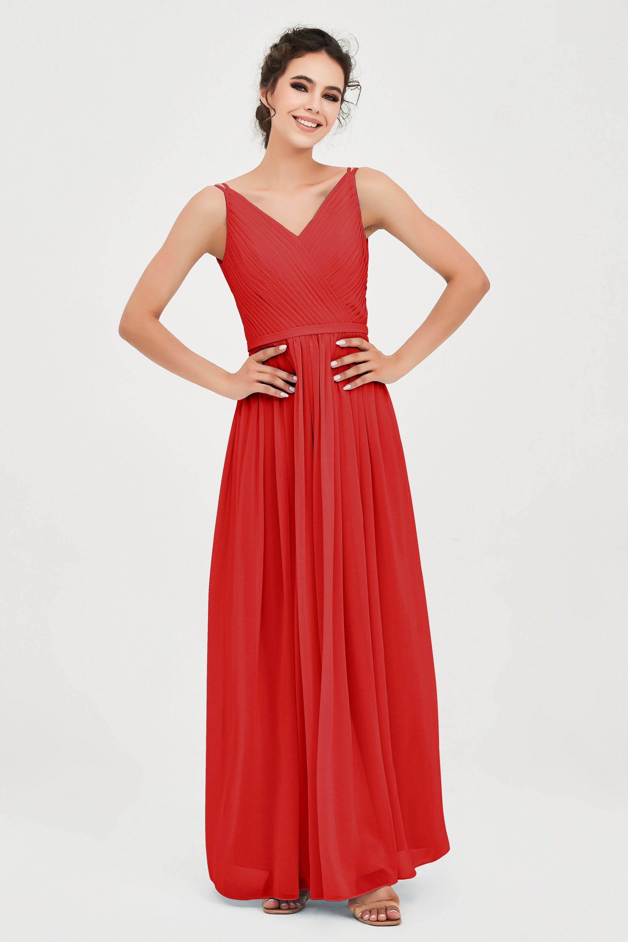 Custom Made V-neck Bridesmaid Dress Sleeveless Formal Evening Party Gowns Dresses