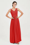 Custom Made V-neck Bridesmaid Dress Sleeveless Formal Evening Party Gowns Dresses