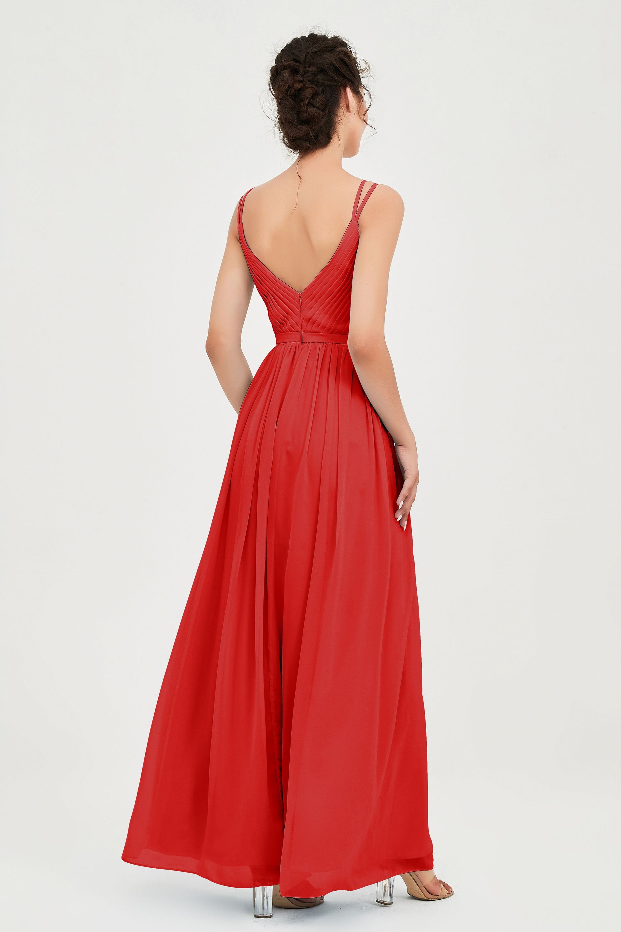 Custom Made V-neck Bridesmaid Dress Sleeveless Formal Evening Party Gowns Dresses