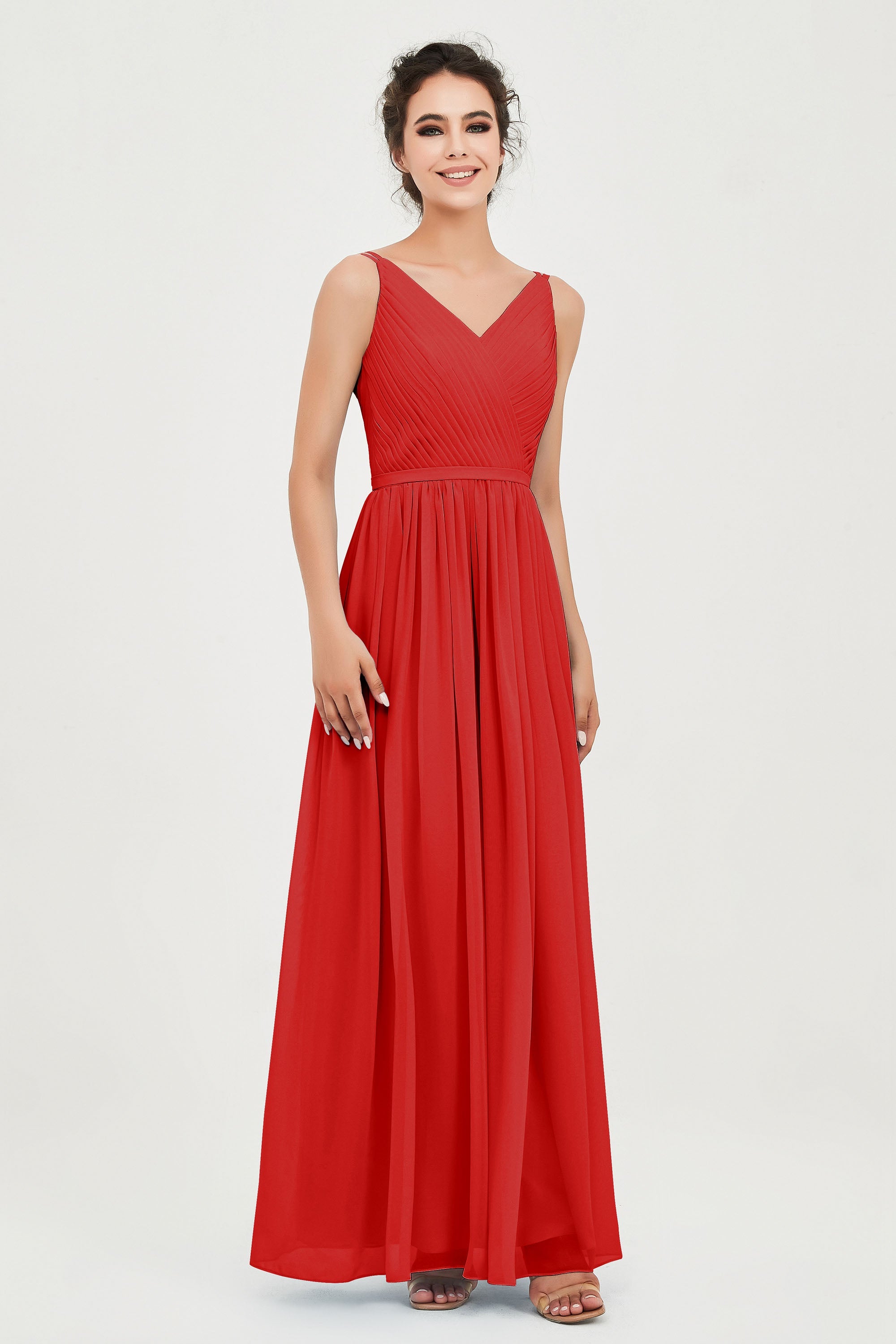 Custom Made V-neck Bridesmaid Dress Sleeveless Formal Evening Party Gowns Dresses