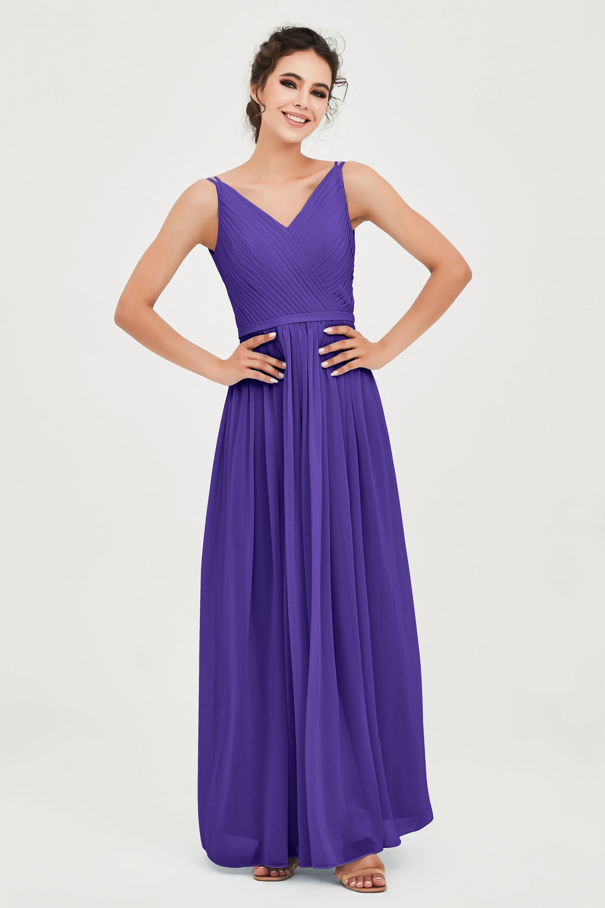 Custom Made V-neck Bridesmaid Dress Sleeveless Formal Evening Party Gowns Dresses