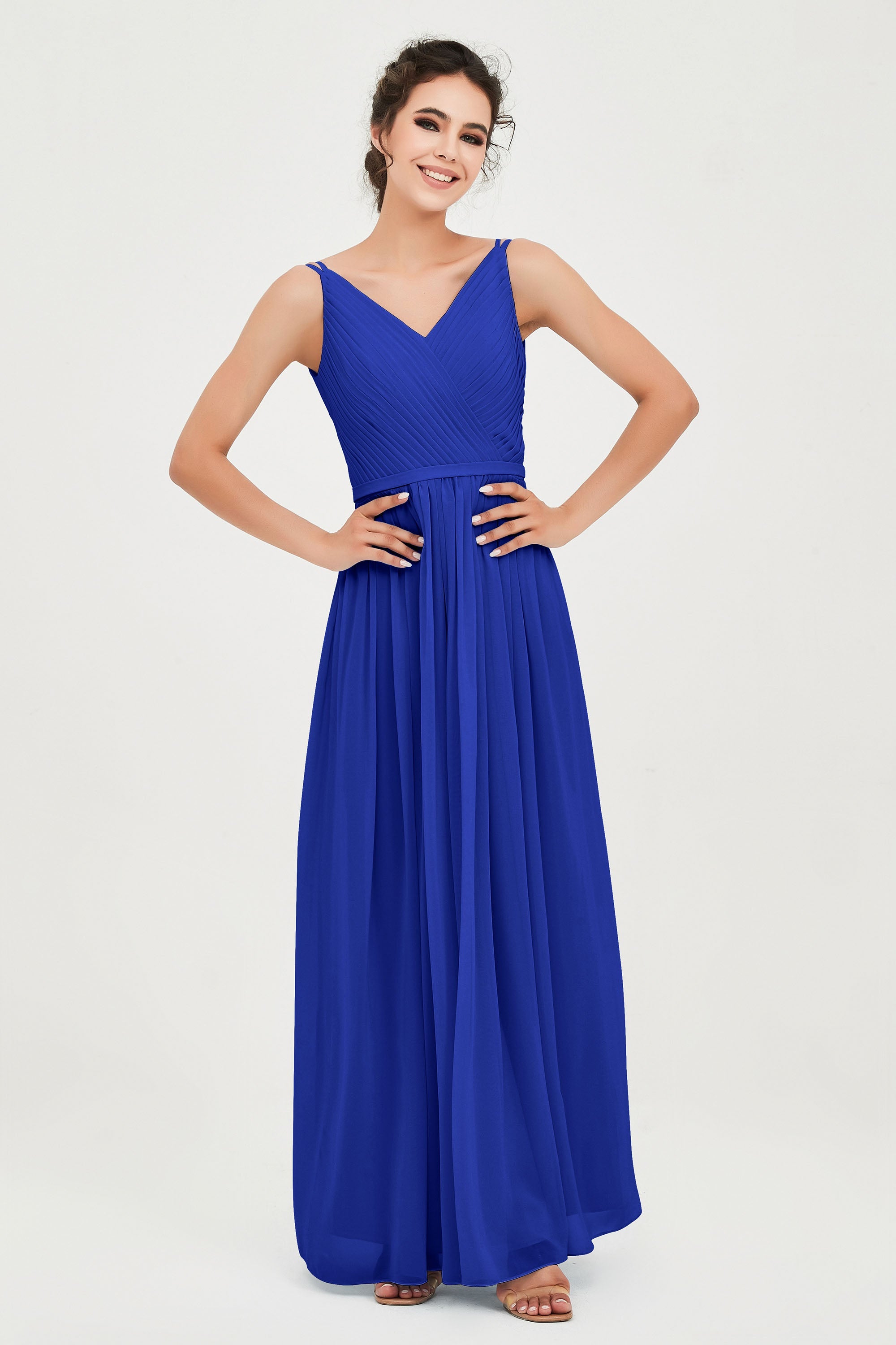 Custom Made V-neck Bridesmaid Dress Sleeveless Formal Evening Party Gowns Dresses