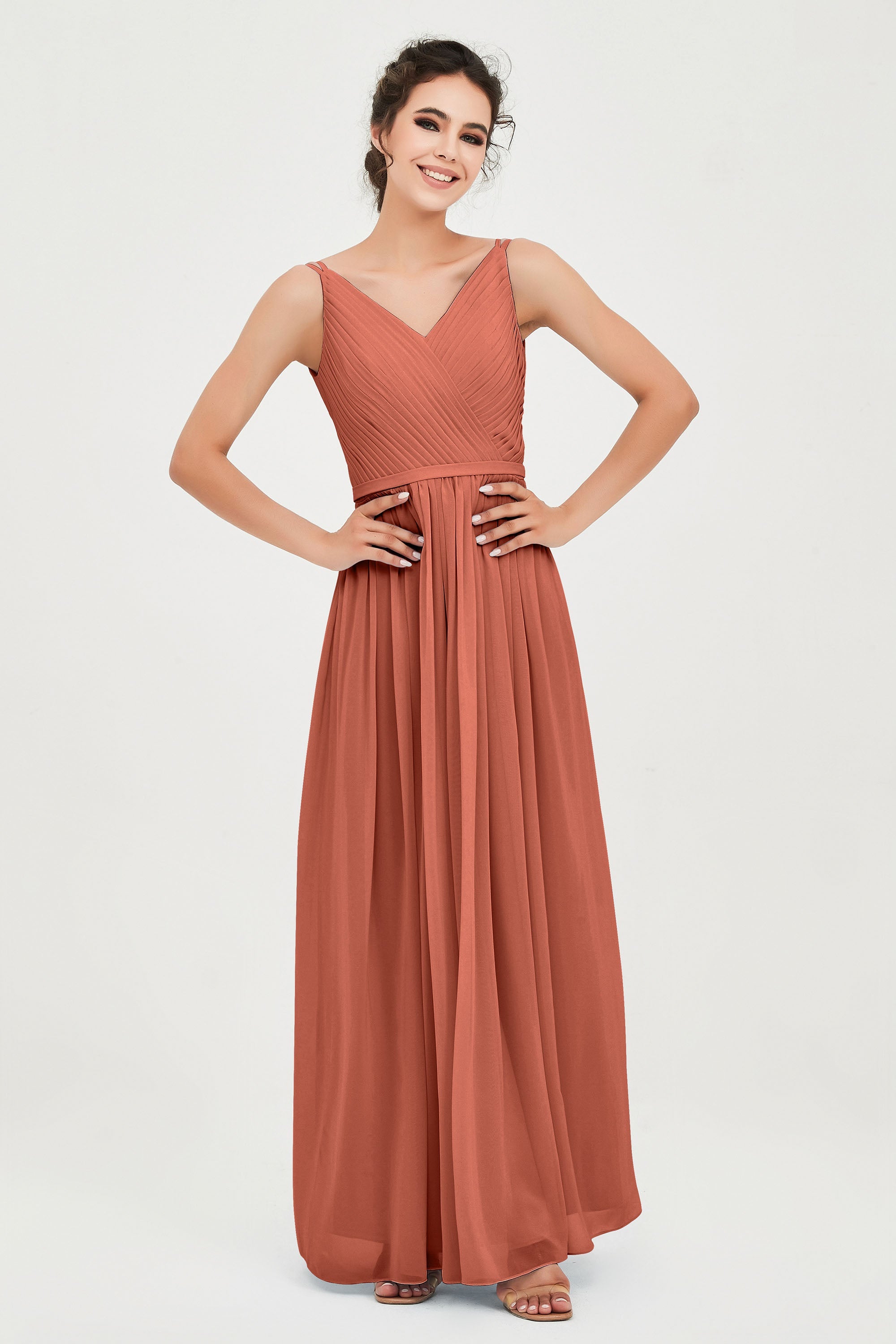 Custom Made V-neck Bridesmaid Dress Sleeveless Formal Evening Party Gowns Dresses