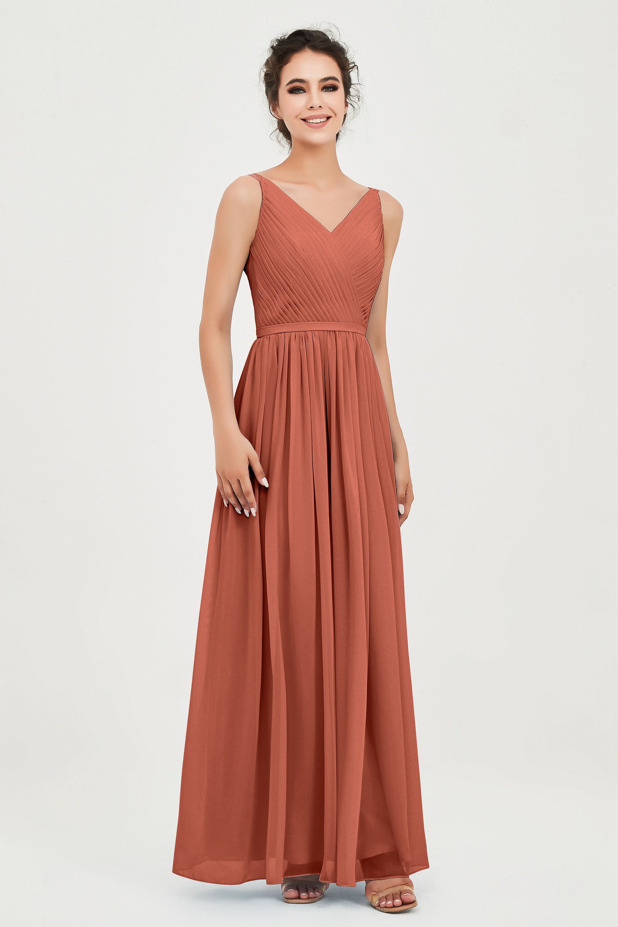 Custom Made V-neck Bridesmaid Dress Sleeveless Formal Evening Party Gowns Dresses