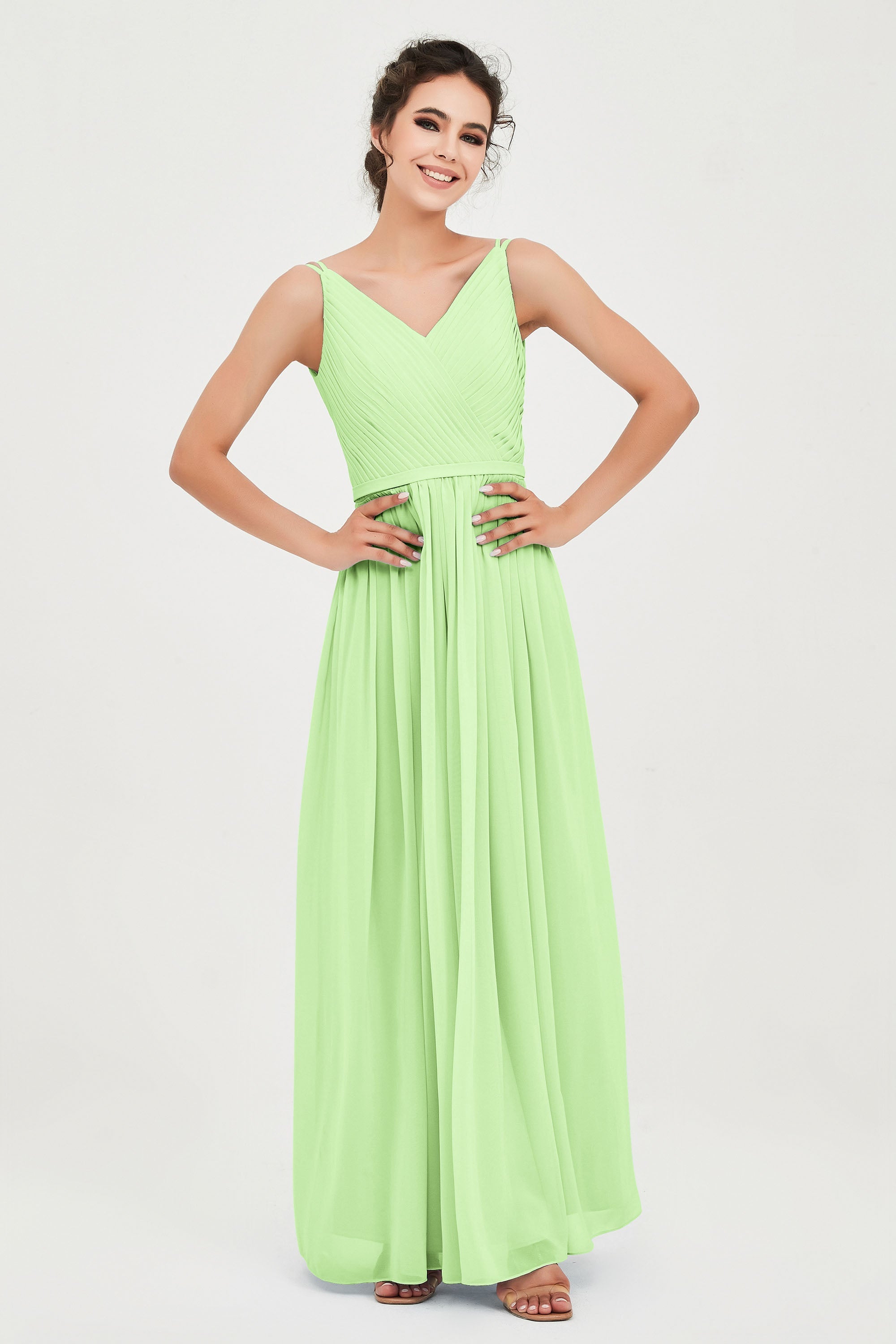 Custom Made V-neck Bridesmaid Dress Sleeveless Formal Evening Party Gowns Dresses