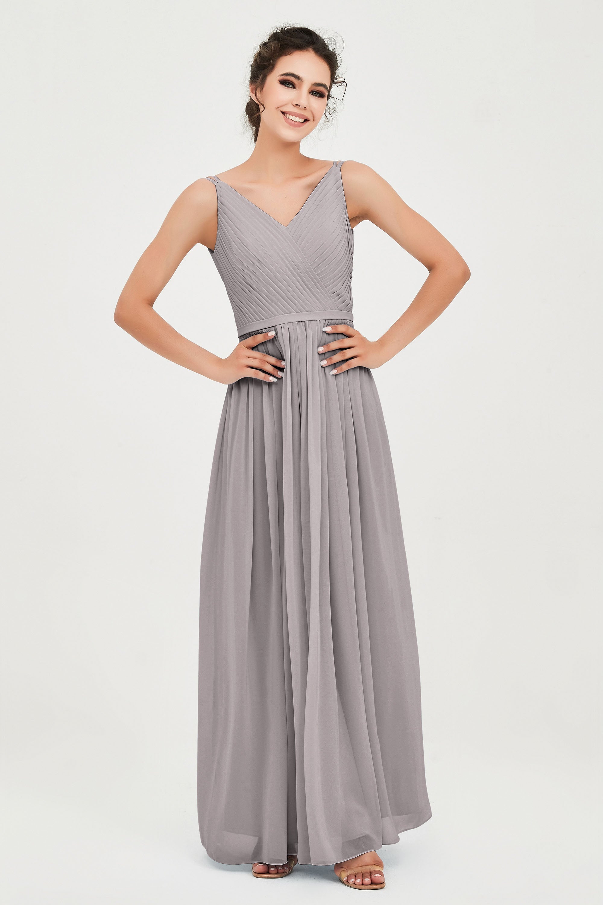 Custom Made V-neck Bridesmaid Dress Sleeveless Formal Evening Party Gowns Dresses