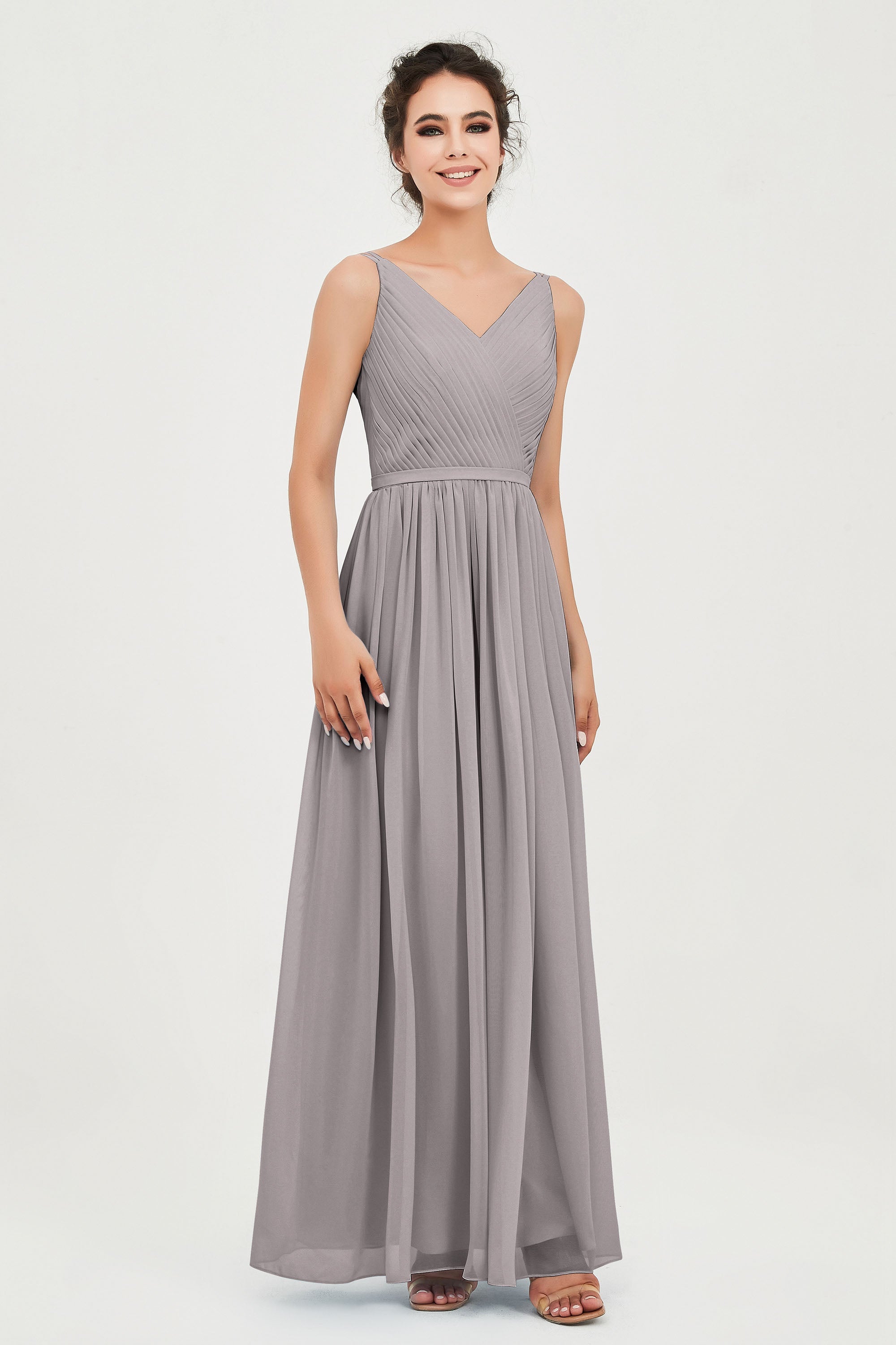 Custom Made V-neck Bridesmaid Dress Sleeveless Formal Evening Party Gowns Dresses
