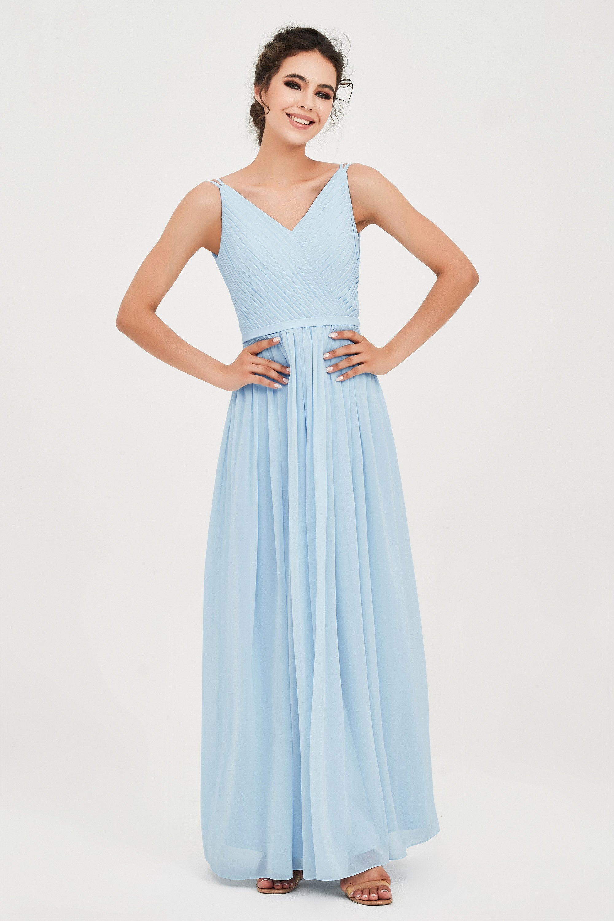 Custom Made V-neck Bridesmaid Dress Sleeveless Formal Evening Party Gowns Dresses