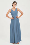 Custom Made V-neck Bridesmaid Dress Sleeveless Formal Evening Party Gowns Dresses