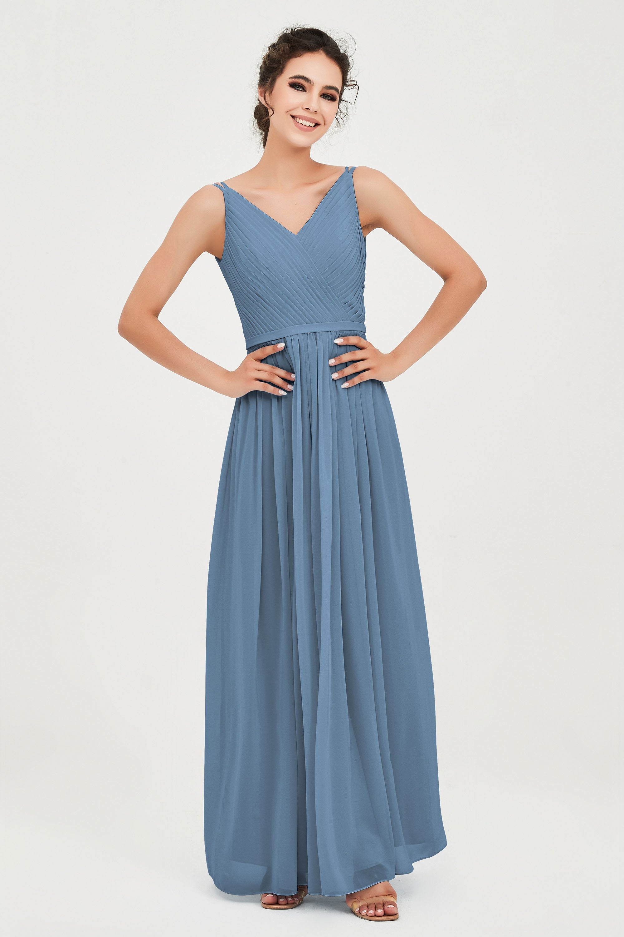 Custom Made V-neck Bridesmaid Dress Sleeveless Formal Evening Party Gowns Dresses