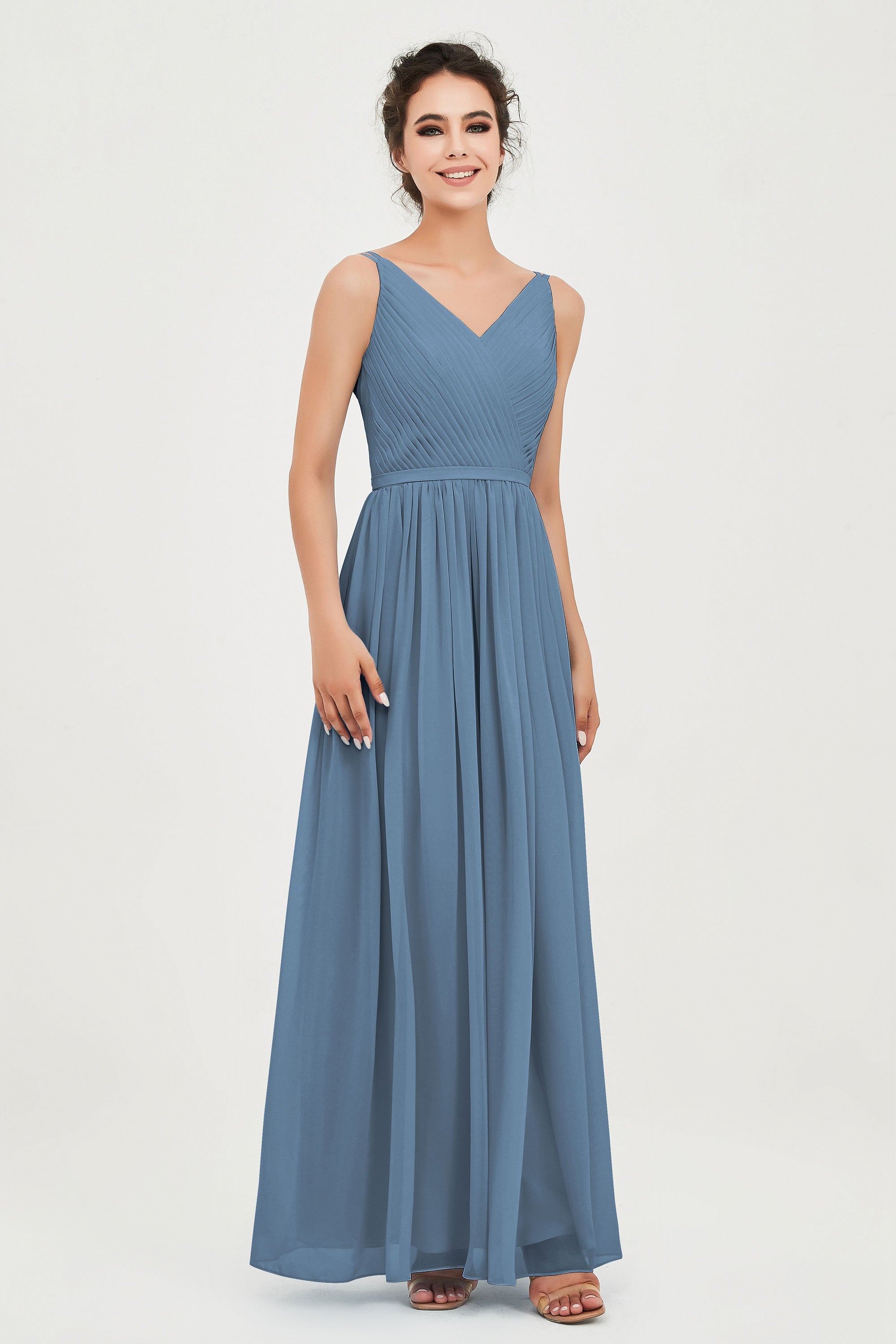 Custom Made V-neck Bridesmaid Dress Sleeveless Formal Evening Party Gowns Dresses