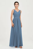 Custom Made V-neck Bridesmaid Dress Sleeveless Formal Evening Party Gowns Dresses